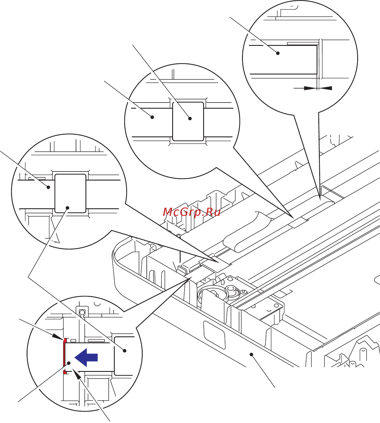 Brother DCP-8110DN [212/373] Peel the release liner of the four pieces of double sided tape attached to the document scanner bottom cover assy and secure the first side cis flat cable to the tape as shown in the illustration below