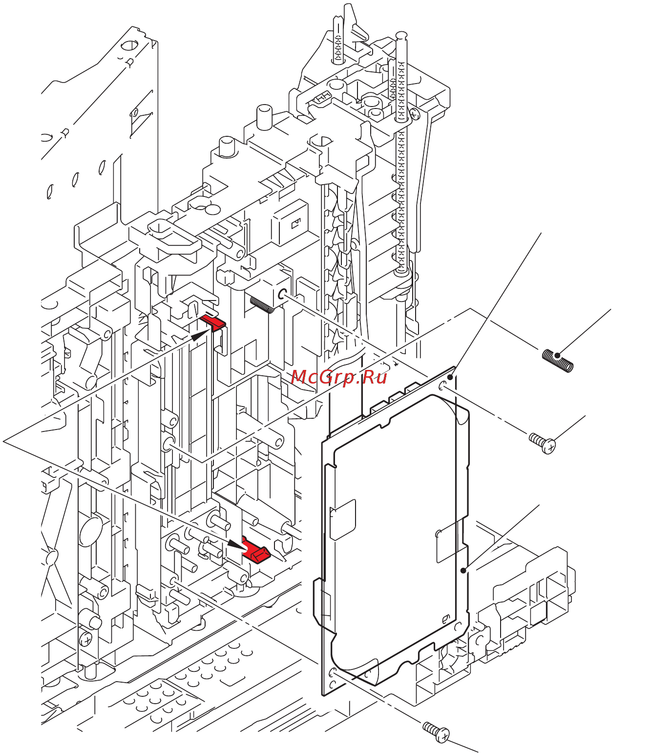 Brother MFC-8520DN [251/373] 2 open the hv insulation sheet remove the two taptite bind b m4x12 screws and release the two hooks lift the hv insulation sheet and the high voltage power supply pcb assy and remove the feed earth spring from the machine