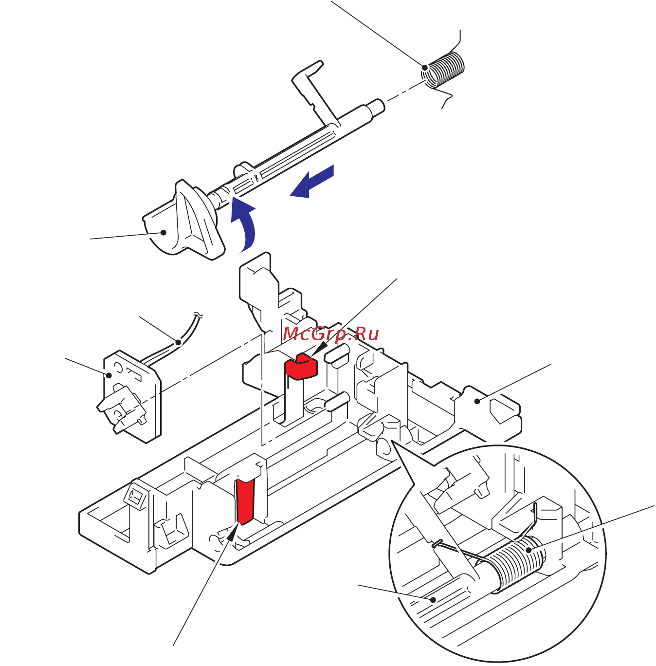 Brother DCP-8110D [256/373] 4 remove the t1 paper feed actuator spring from the t1 paper feed actuator