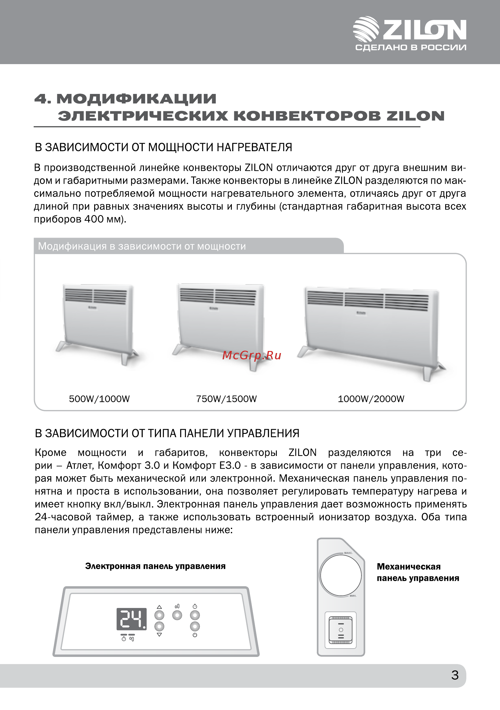 Zilon ZHC-2000 A [3/20] Модификации электрических конвекторов zilon