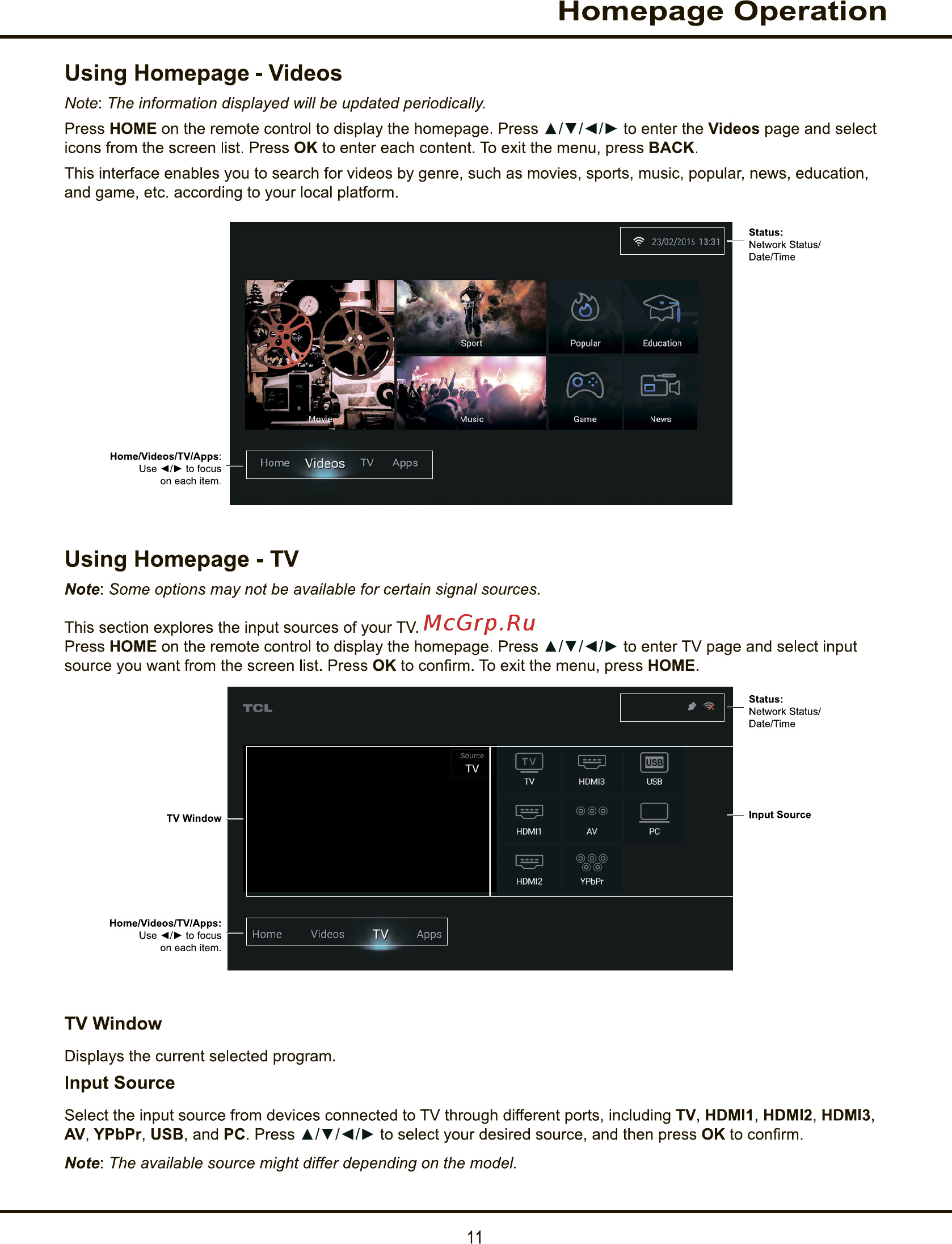 Tcl LED55D2930US [11/44] Homepage operation