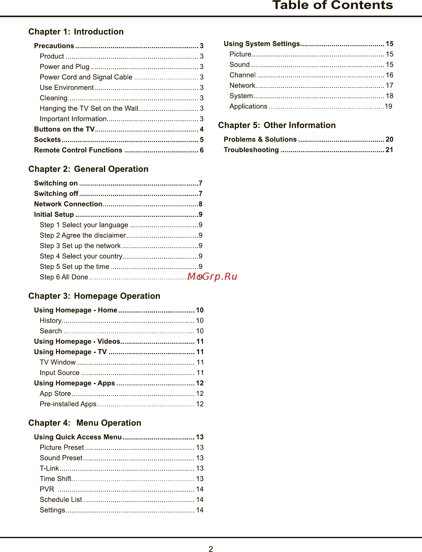 Tcl LED55D2930US [2/44] Table of contents