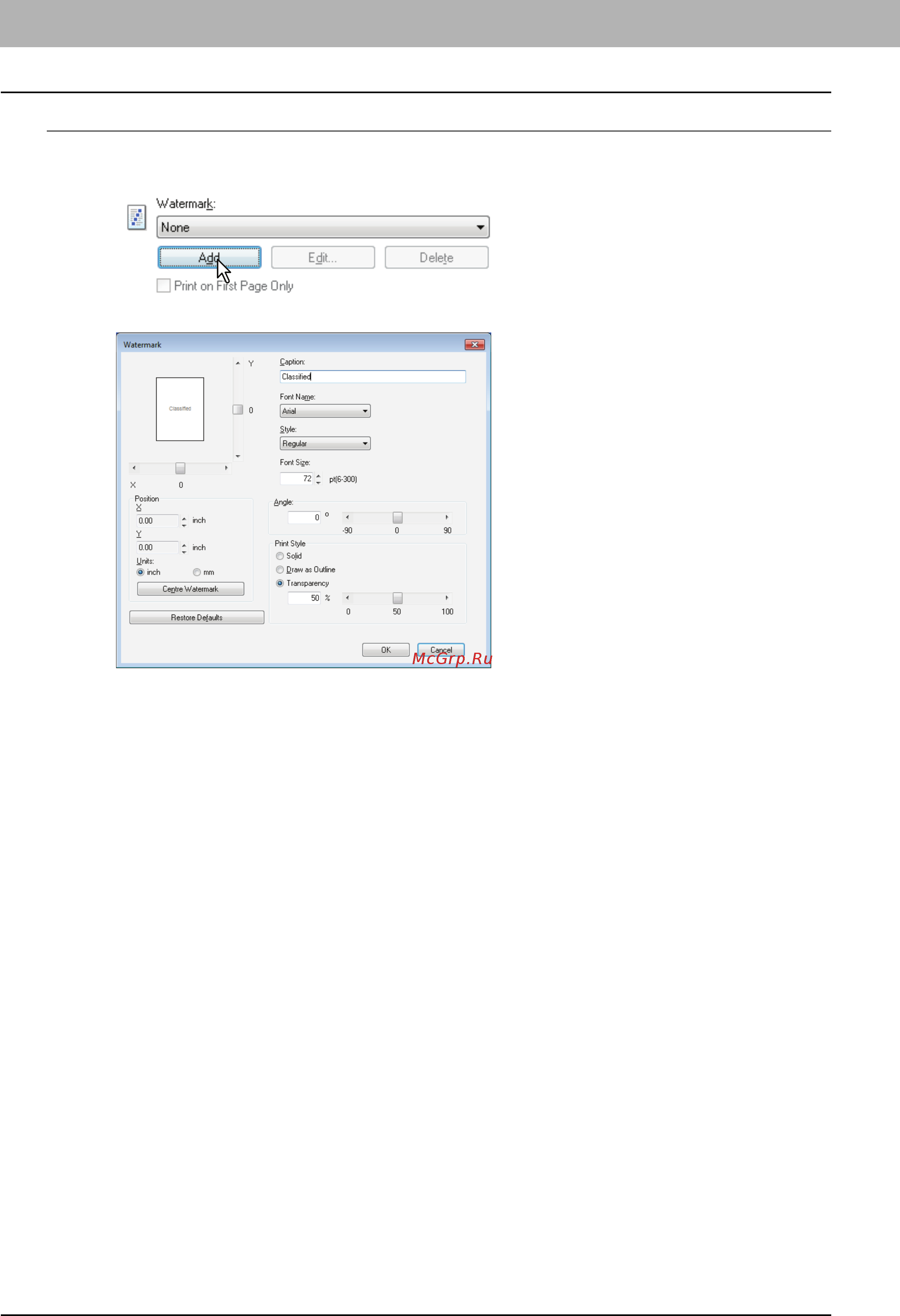 Toshiba e-STUDIO 2802AM [102/228] В списке font name выберите шрифт для водяного знака