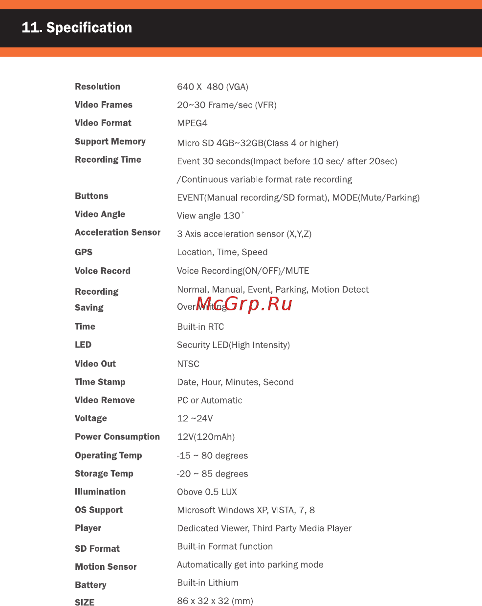 IROAD T7 [12/24] Specification