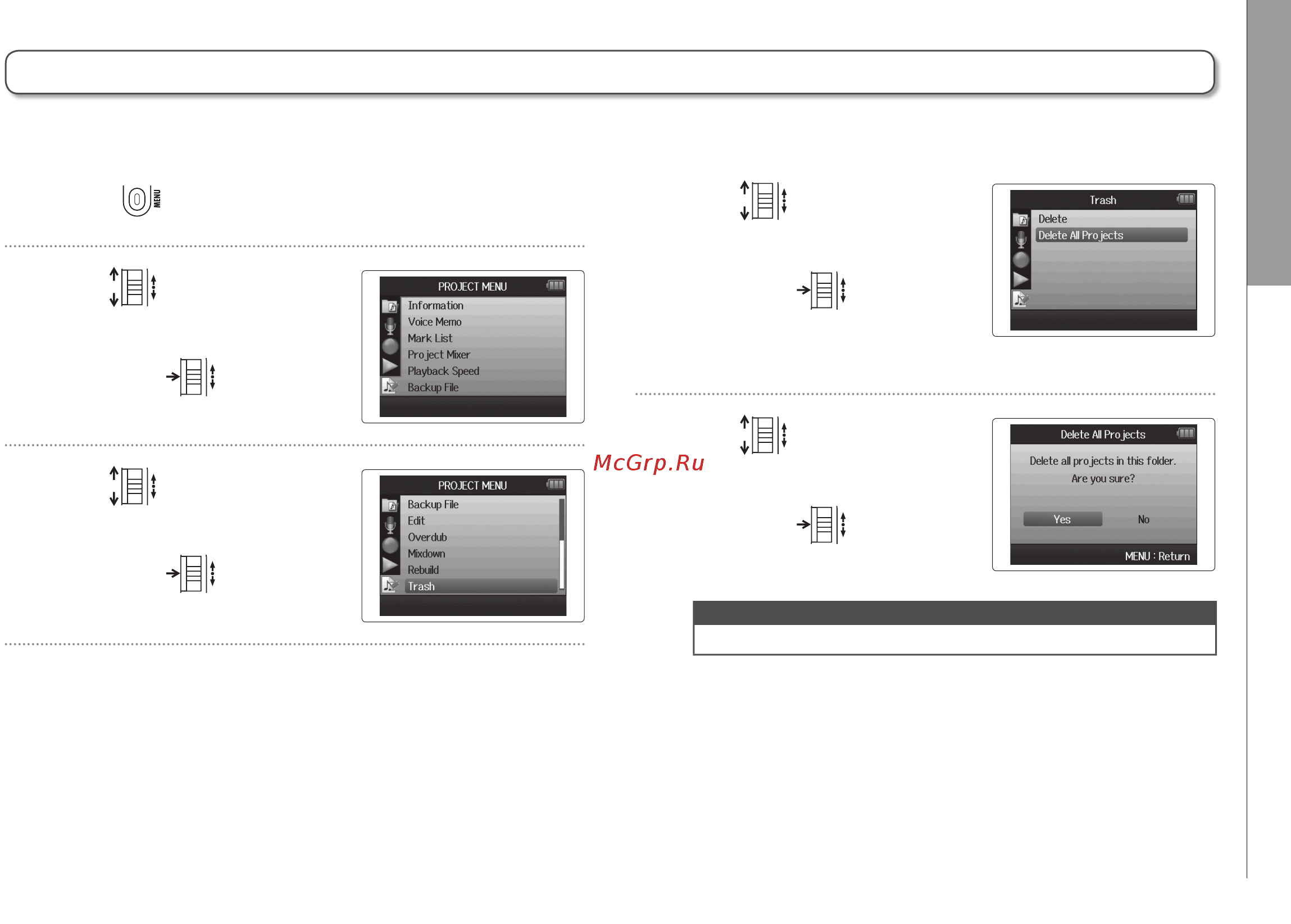 Zoom H6, ручной, портастудия [61/104] Deleting all projects in a folder