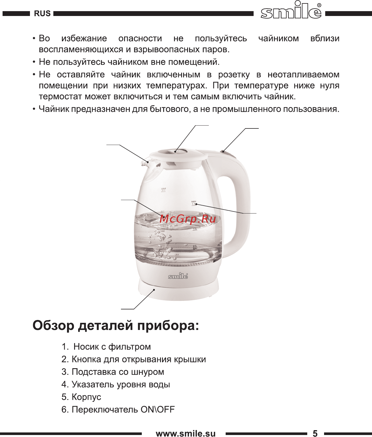 Smile WK 5419 [5/20] Обзор деталей прибора