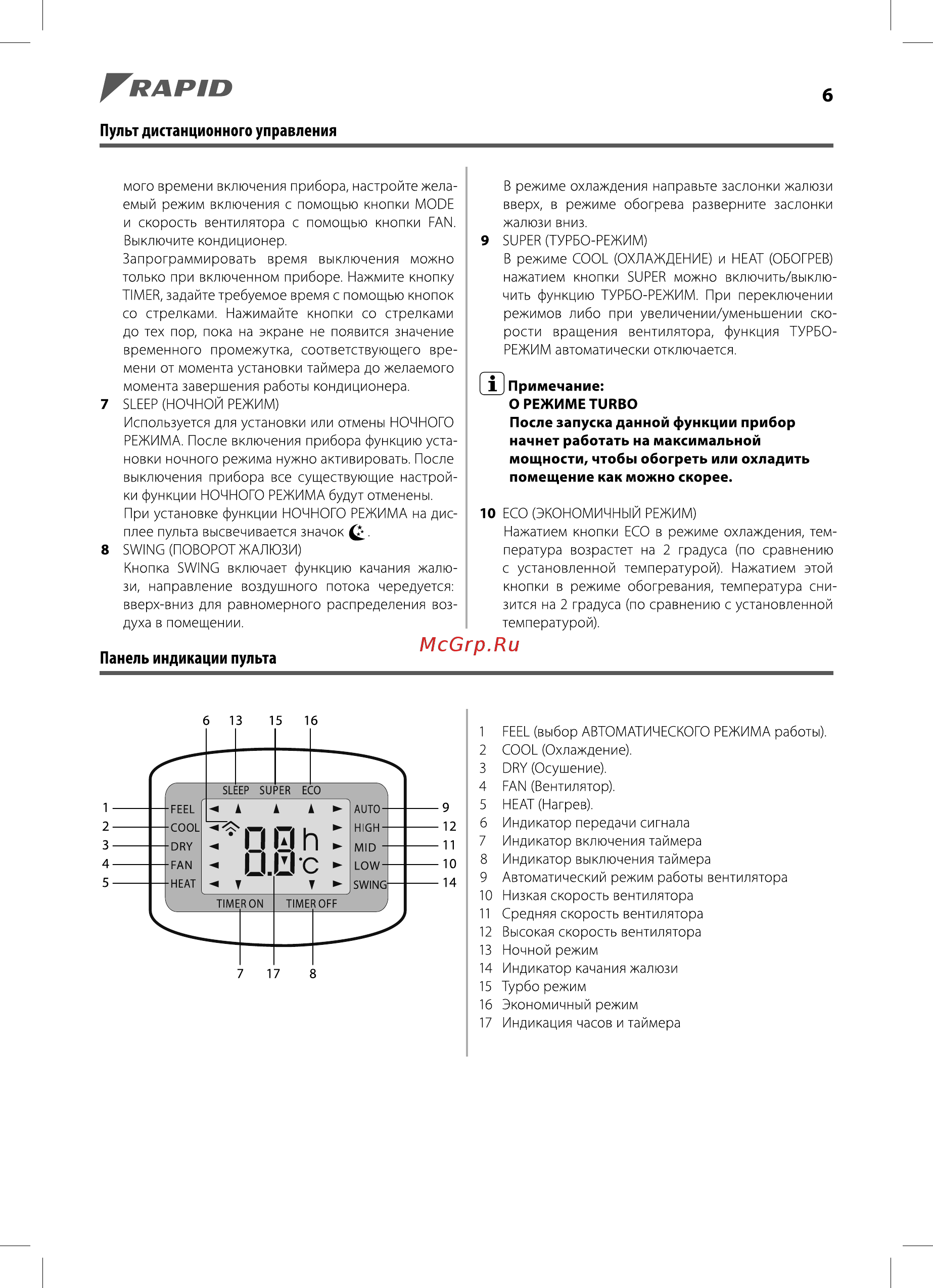 Rapid RAC-07HJ/N1_18Y [6/20] Пульт дистанционного управления