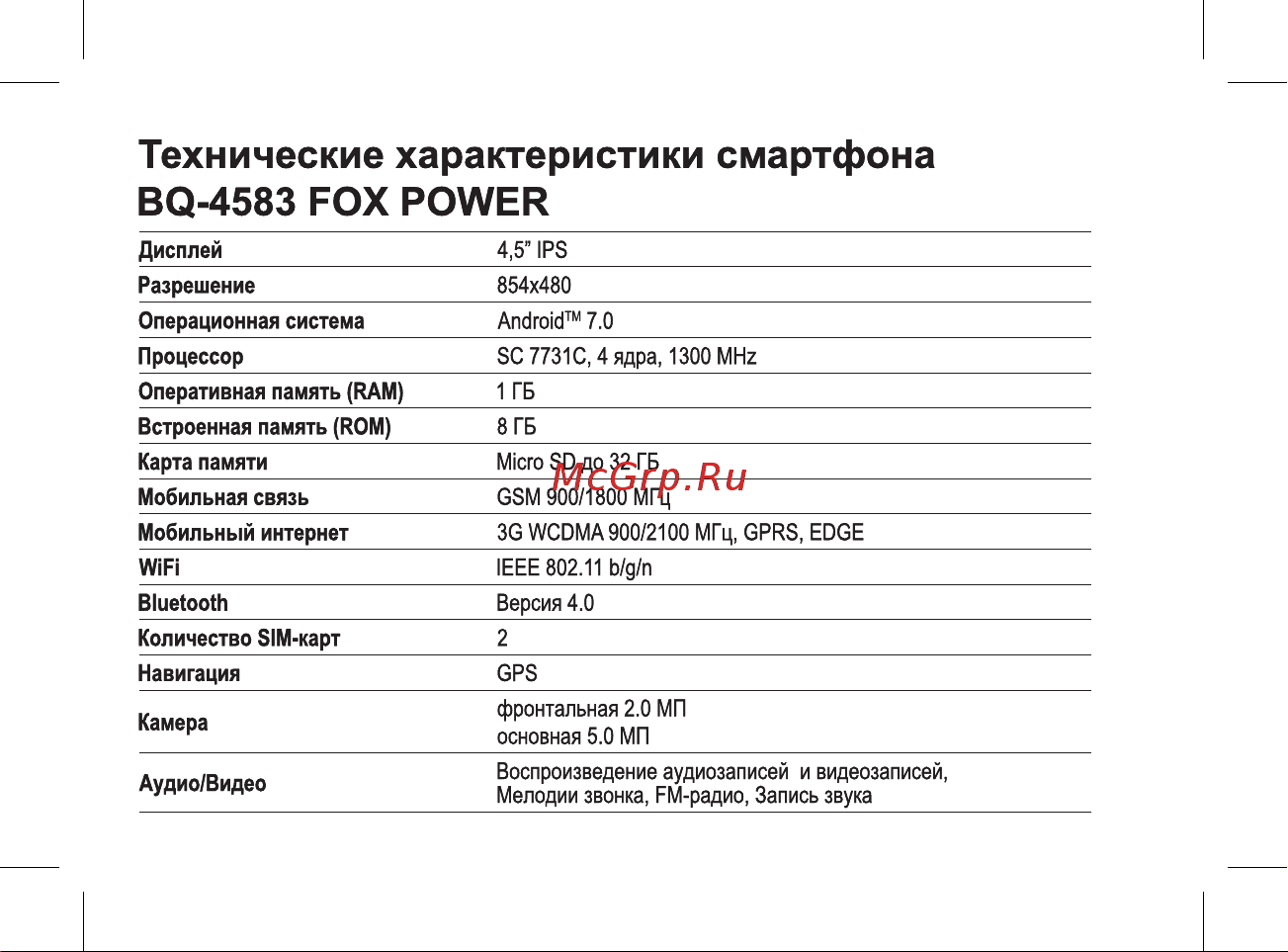 BQ mobile 4583 FOX POWER (GRAY) [4/47] Технические характеристики смартфона bq 4583 fox power