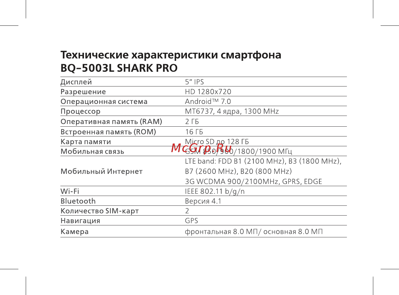 BQ 5003L Shark Pro Чёрный [4/44] Технические характеристики смартфона bq 5003l shark pro