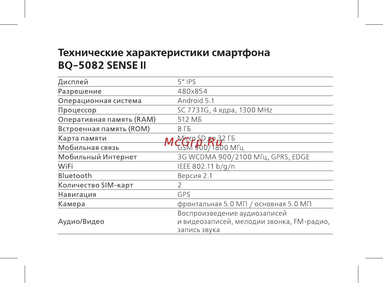 BQ 737483 [4/44] Технические характеристики смартфона bq 5082 sense ii