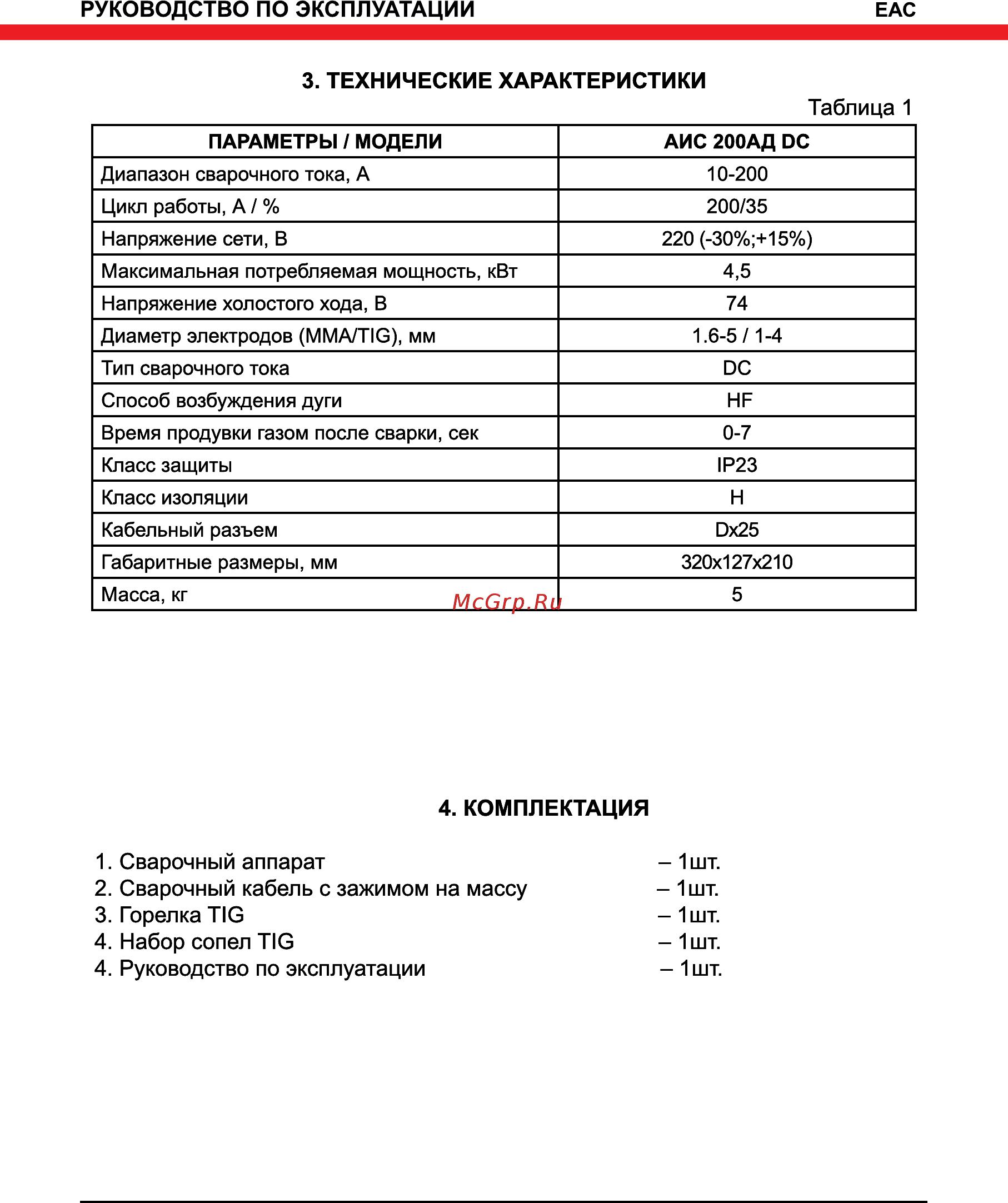 Elitech АИС 200АД DC [6/16] Комплектация