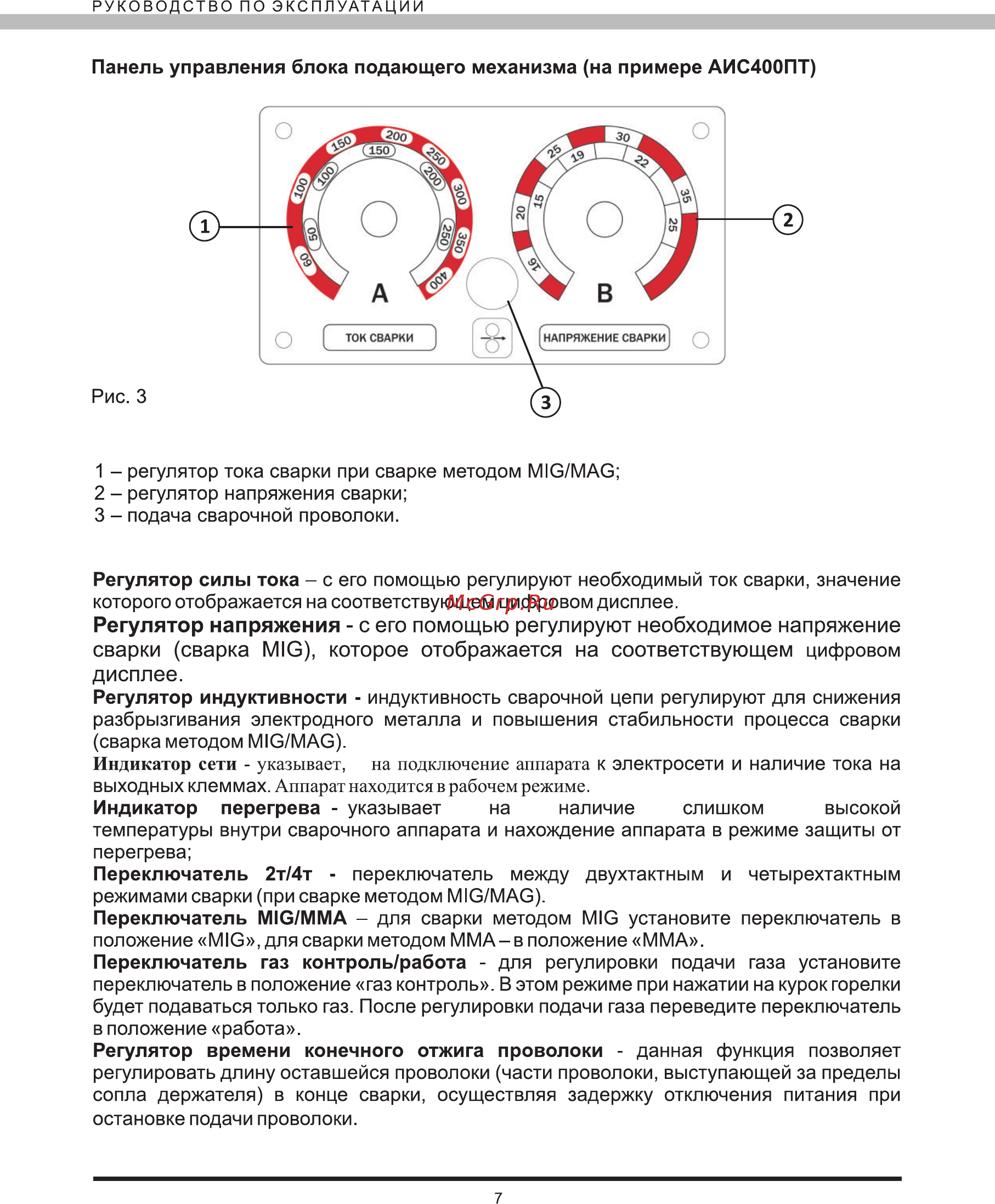 Elitech АИС 500ПТ [7/20] Регулятор напряжения с его помощью регулируют необходимое напряжение сварки сварка mig которое отображается на соответствующем