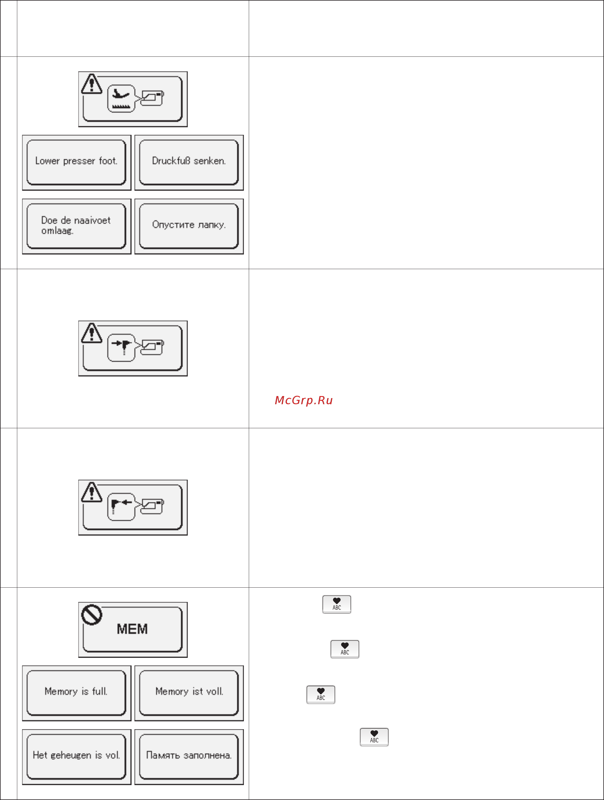 Juki TL 2010Q [140/164] Message catalog anzeige von warnmeldungen katalog komunikatów maszyny перечень сообщений