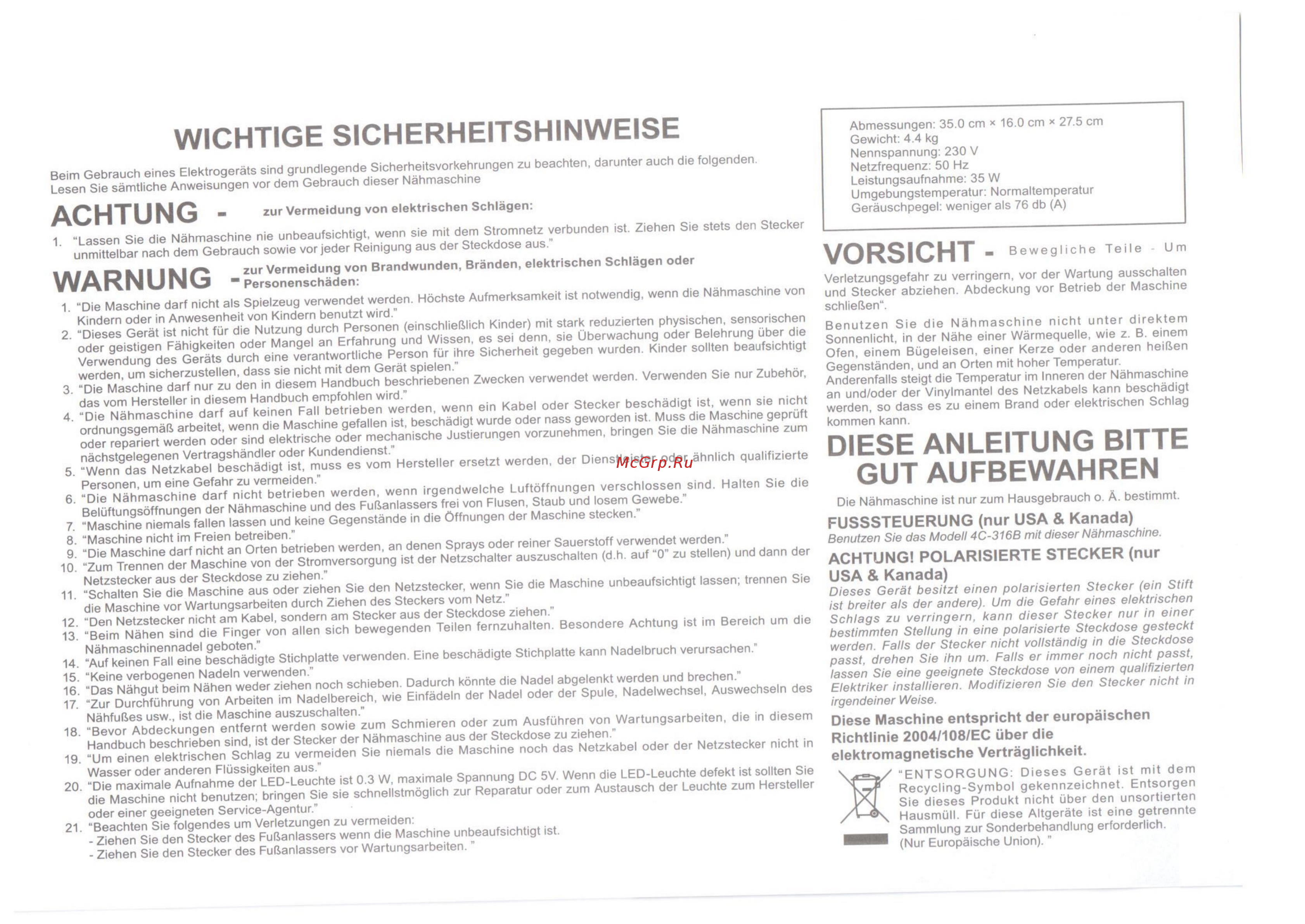 Juki HZL 12ZS [2/11] Achtung