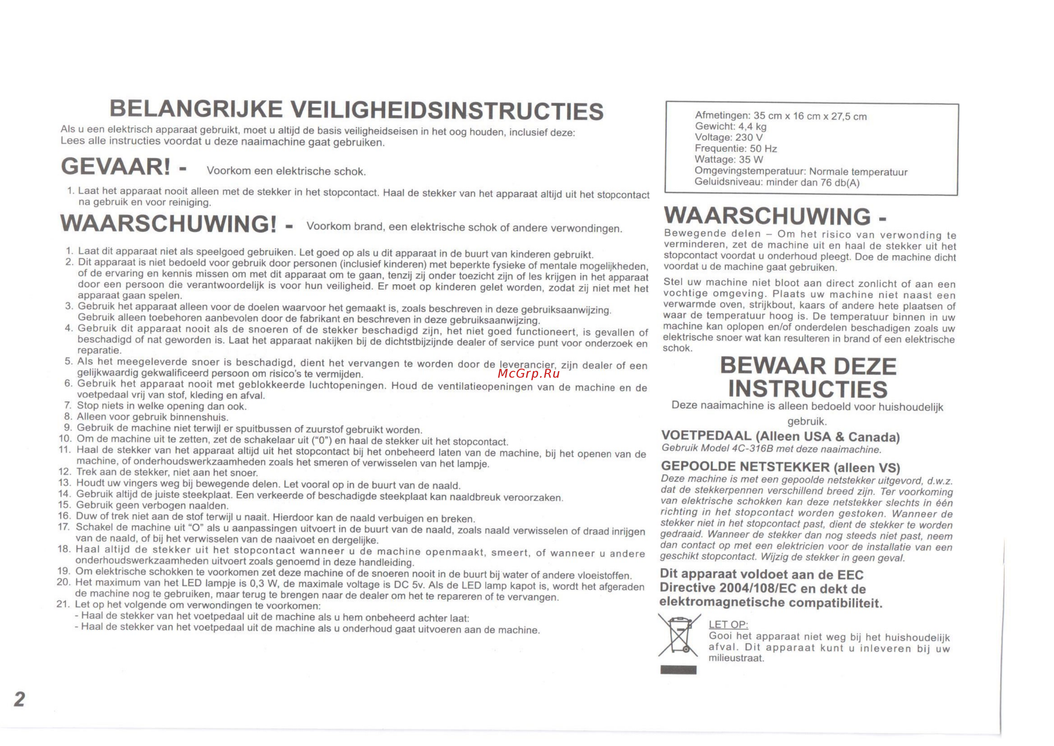 Juki HZL 12ZS [4/11] Belangrijke veiligheidsinstructies