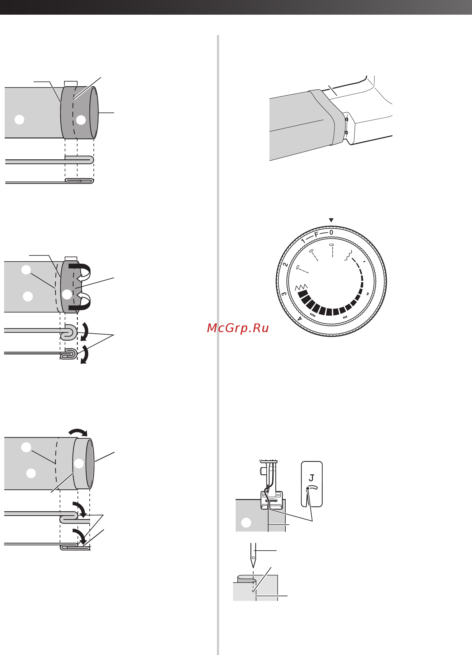 Brother X 4 [32/48] Установите длину стежка в положение 0 ширину строчки в правое положение иглы