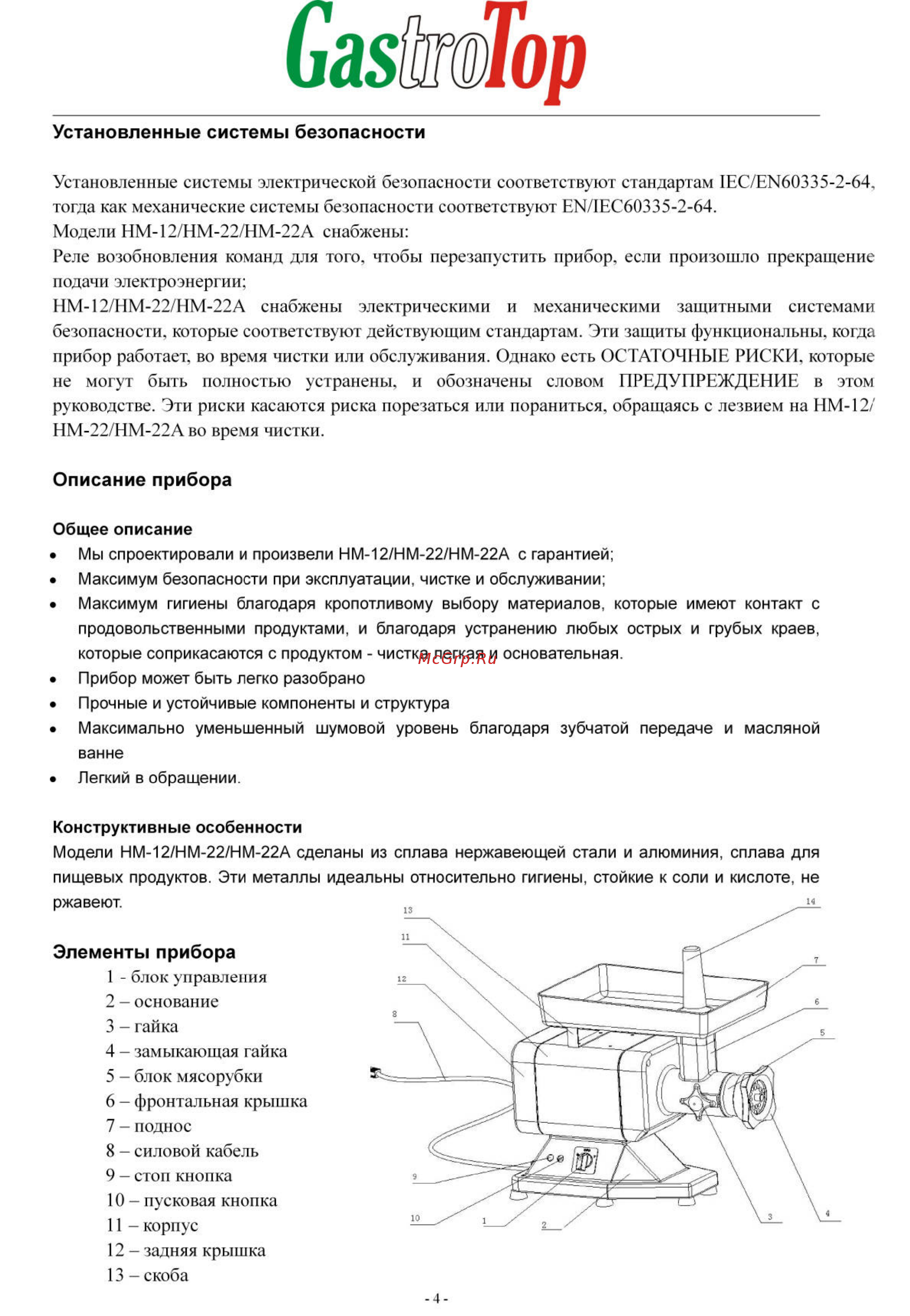 Gastrotop HM-22A (380В) Unger Инструкция по эксплуатации онлайн [4/10] 271746