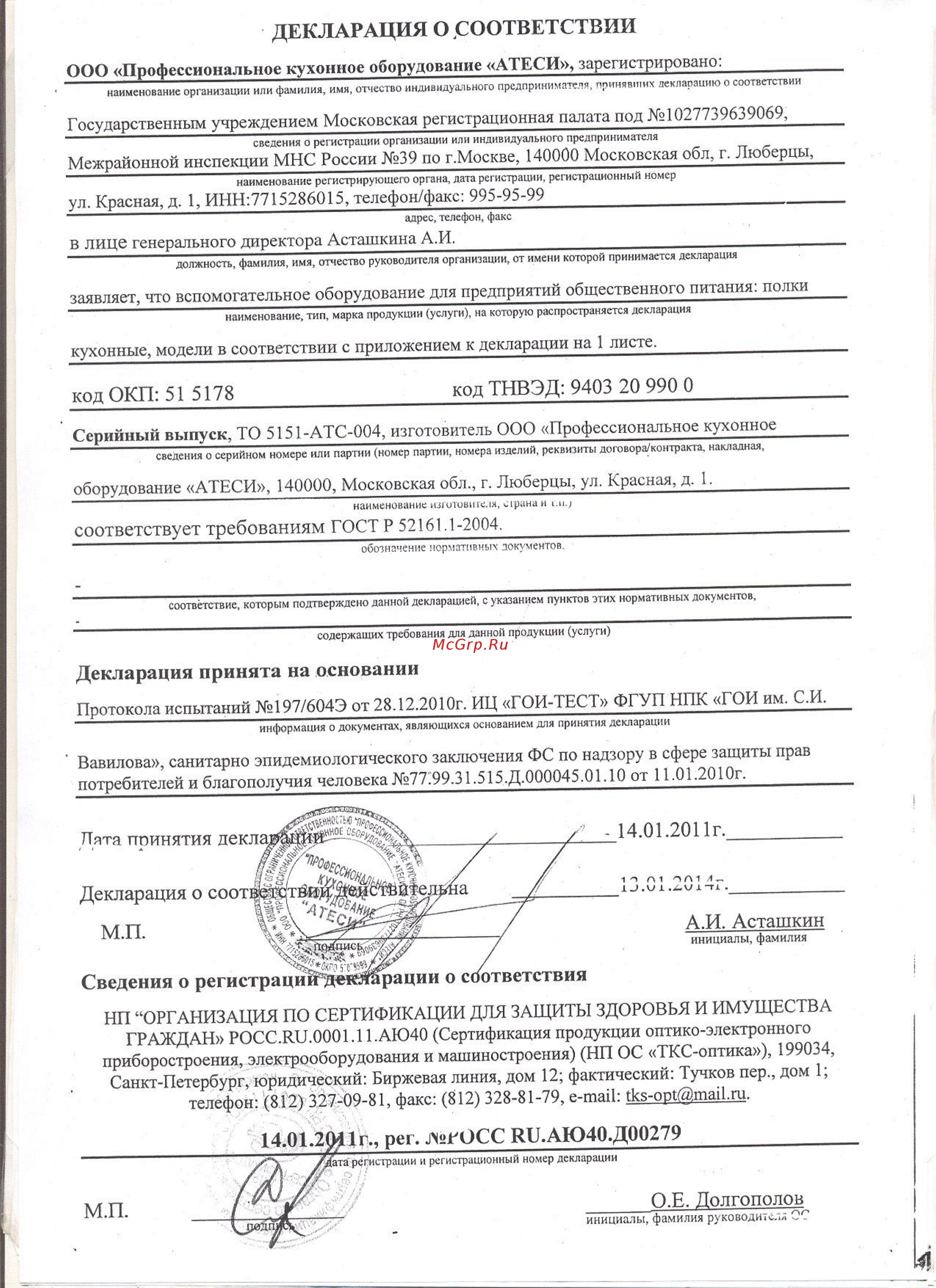 ATESY ПК-5/870 Сертификат онлайн