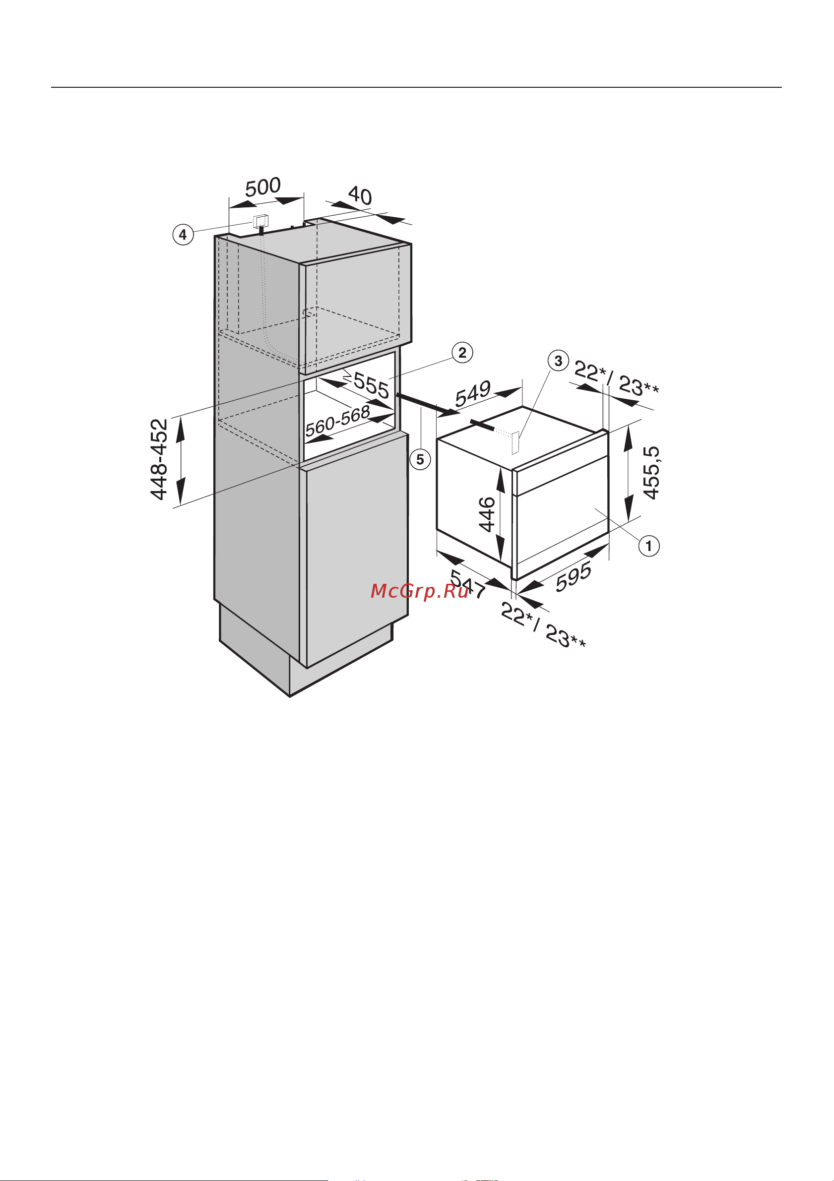 Miele DGC 5080 XL [6/36] Ðàçìåðû ïðèáîðà è íèøè äëÿ âñòðàèâàíèÿ 6