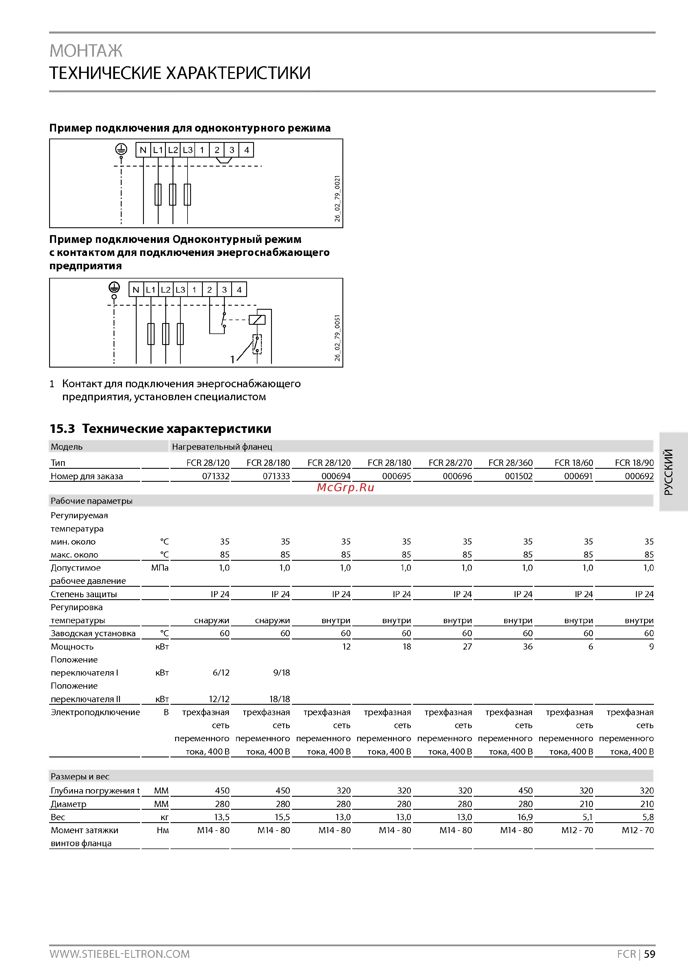 Stiebel Eltron FCR 28/360* [11/13] Монтаж технические характеристики