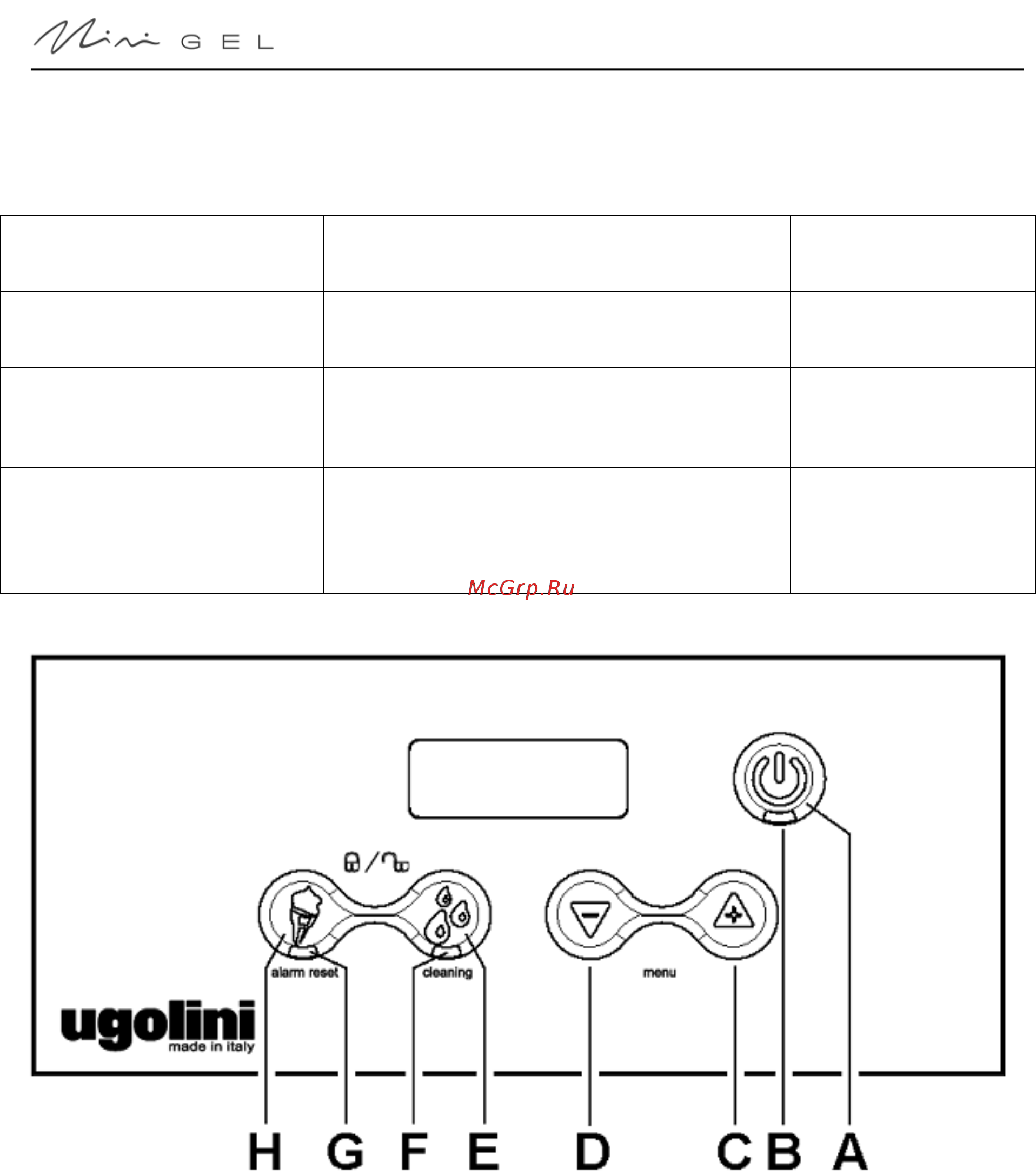 UGOLINI MINIGEL 2 [2/11] Режим обслуживания настройка рабочих параметров