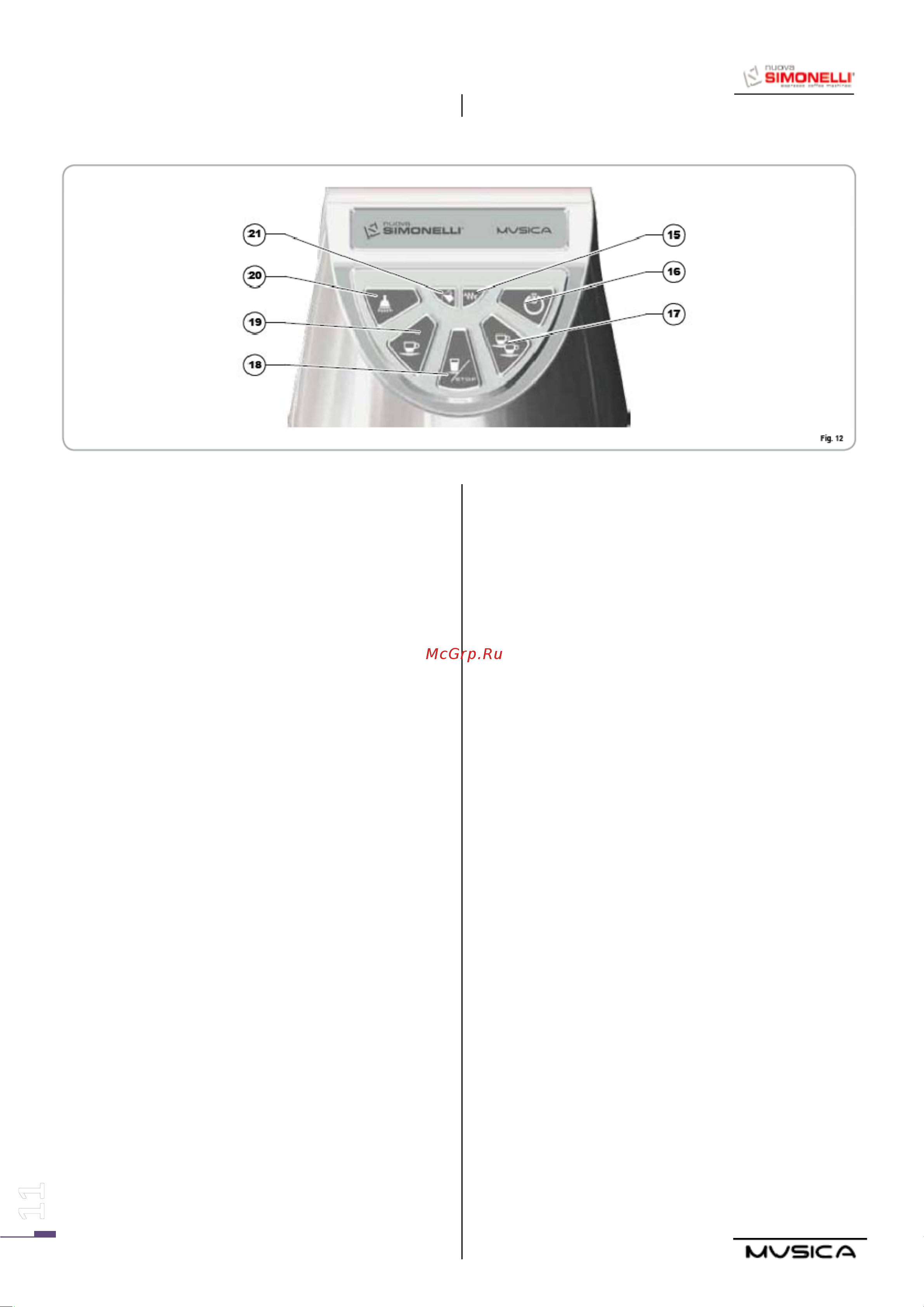 Nuova Simonelli Musica Lux AD [11/24] Описание панели управления