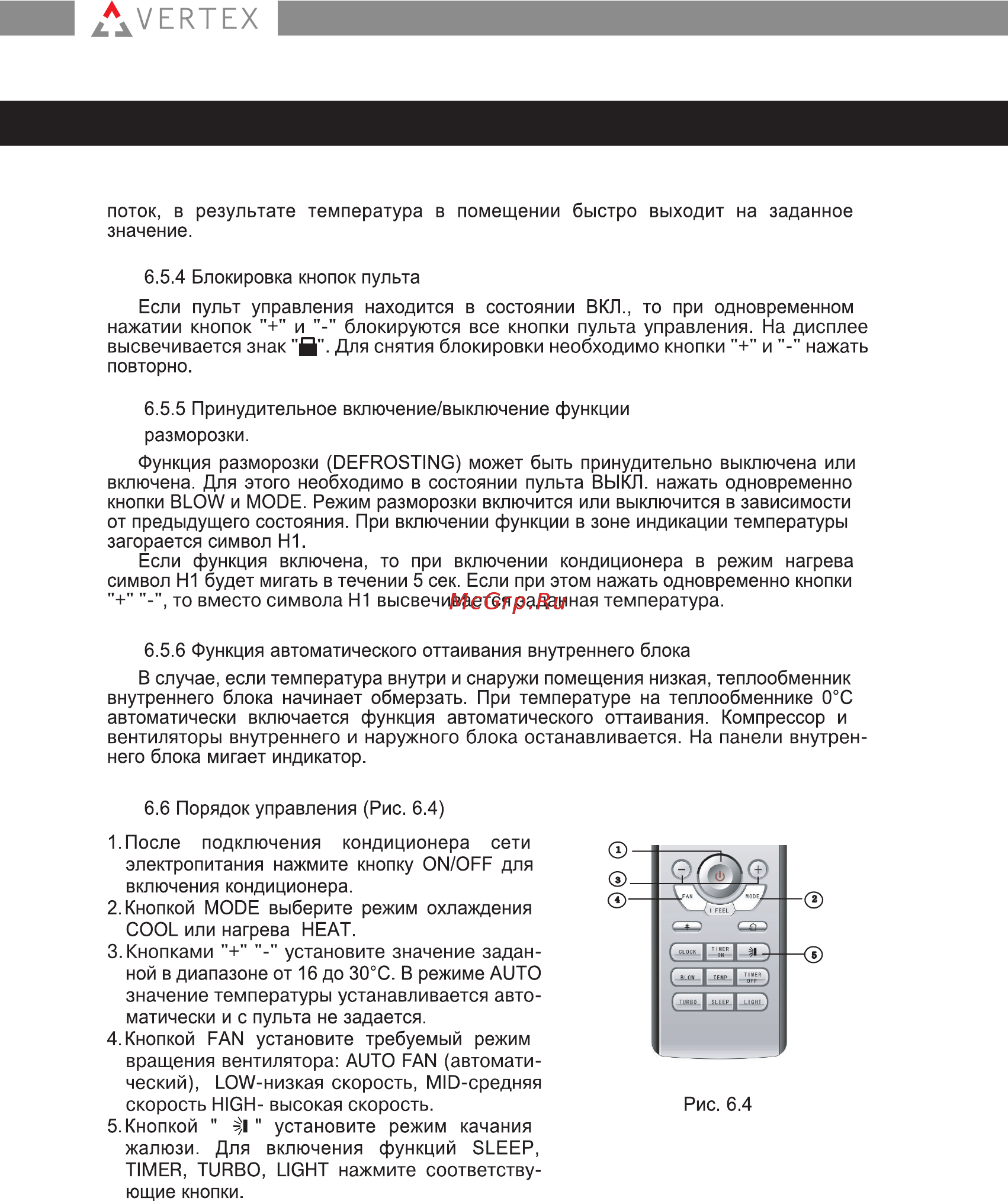 Vertex MIVRI-09SH внутренний блок [12/14] Управление кондиционером