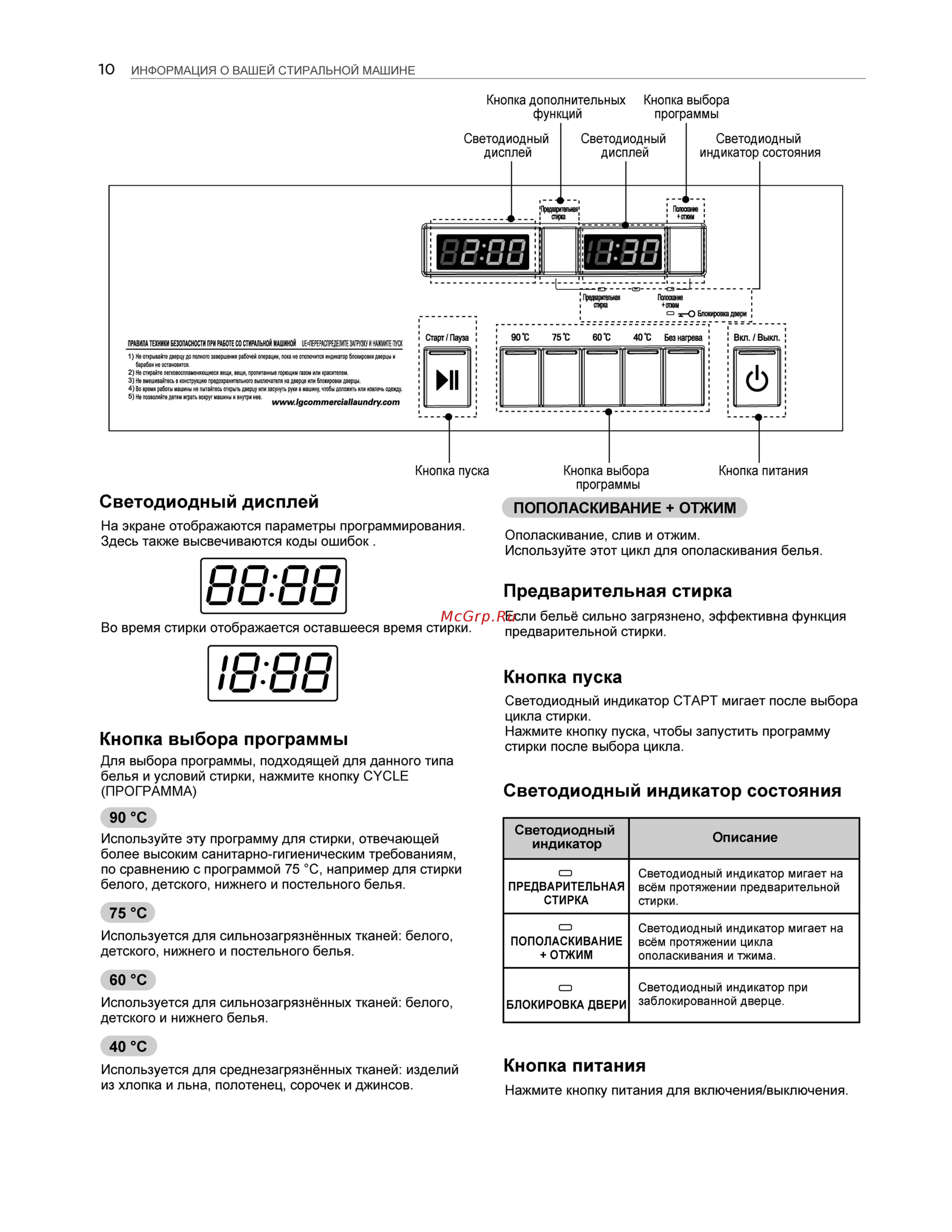 LG WD-12А9 [10/40] Кнопка выбора программы