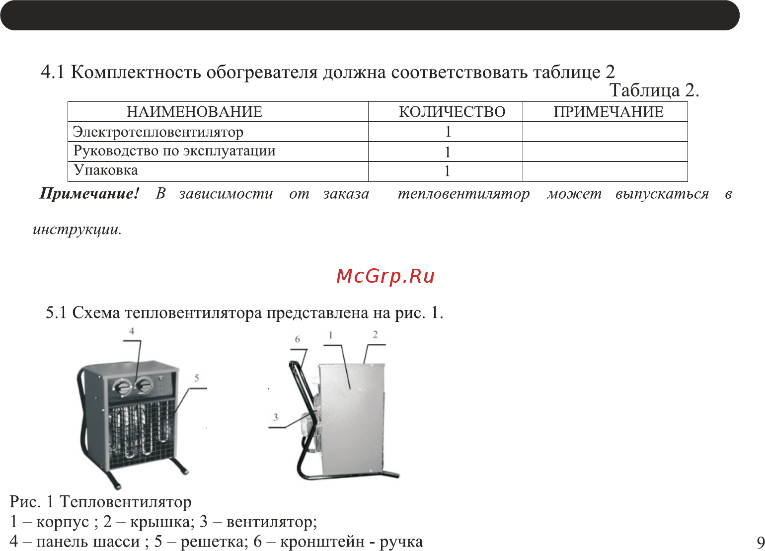 Neoclima ТПП-30Б [9/24] Комплектность обогревателя должна соответствовать таблице 2
