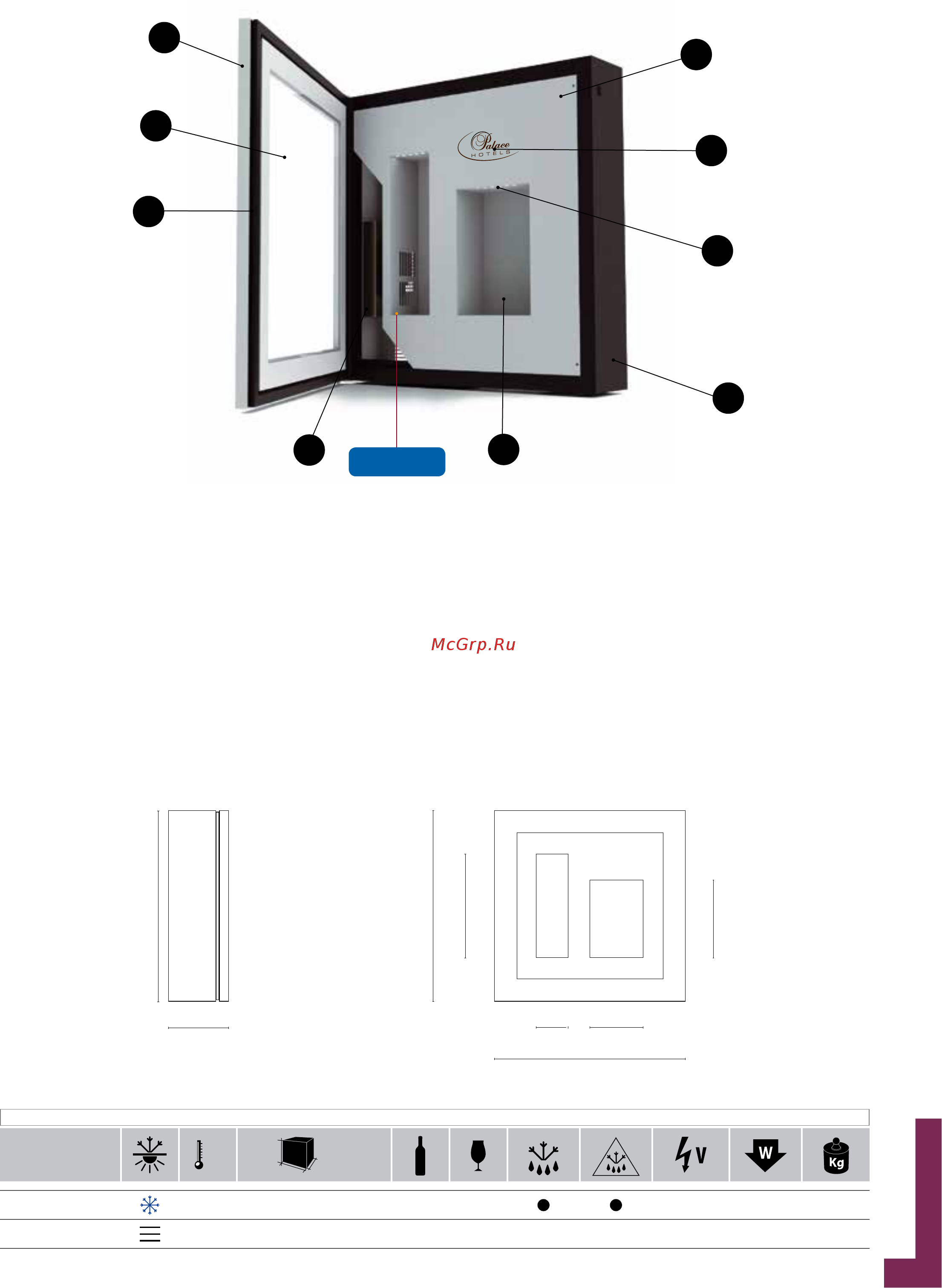 Expo PM-VAR21 цвета A2, A3, A4, A5, M1 [32/110] Теплоотвод 2 металлический корпус 3 деревянная двп рама 4 двойное стекло 5 магнитный уплотнитель 6 ламинированная панель 7 светодиодное освещение 8 неохлаждаемое отделение 9 логотип по заказу