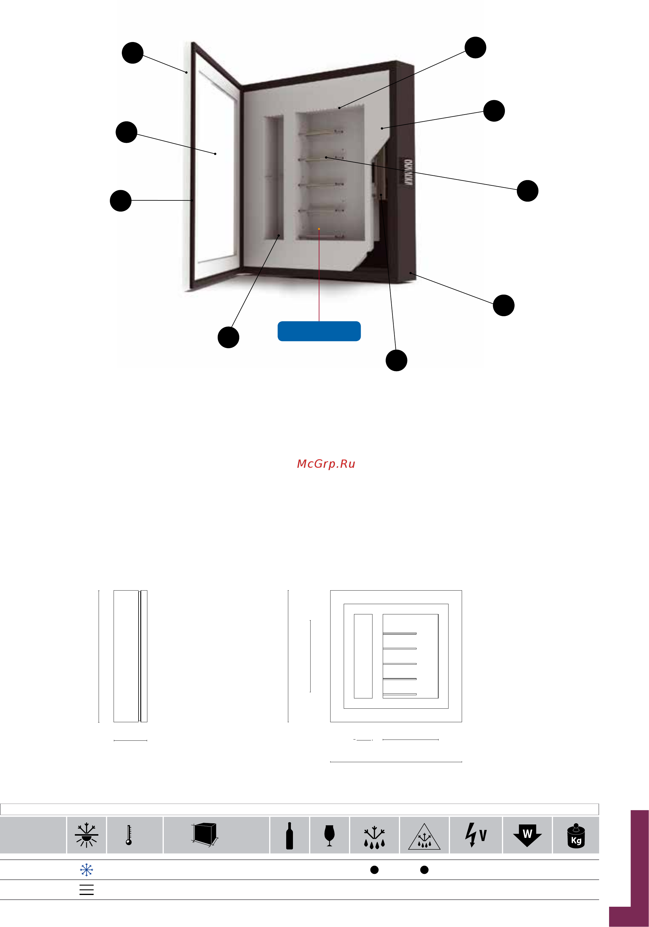 Expo PM-VAR21 цвета A2, A3, A4, A5, M1 [42/110] Теплоотвод 2 металлический корпус 3 деревянная двп рама 4 двойное стекло 5 магнитный уплотнитель 6 ламинированная панель 7 светодиодное освещение 8 неохлаждаемое отделение 9 алюминиевые держатели