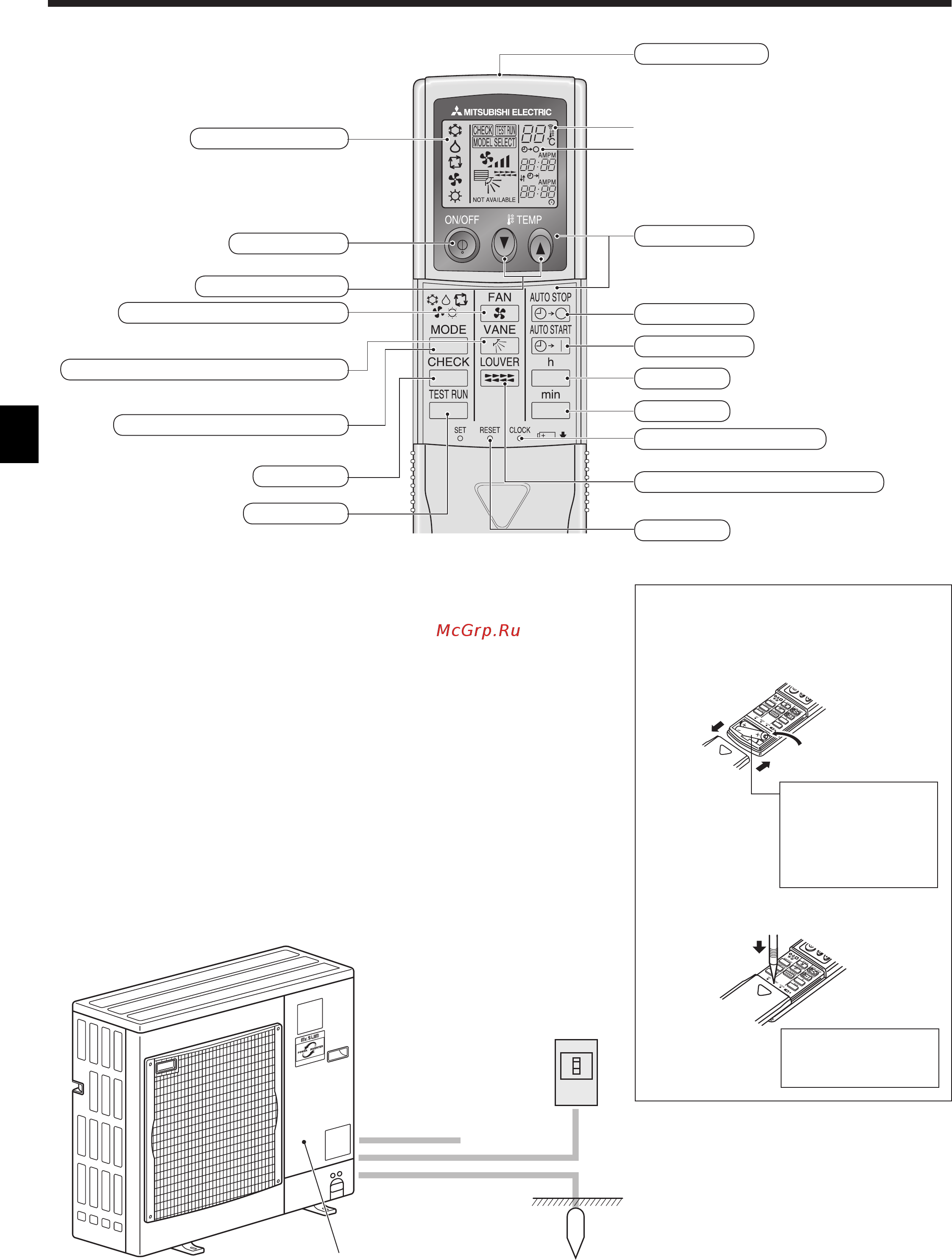 Mitsubishi Electric PKA-RP100KAL / PUHZ-SHW112YHA [4/36] Parts names