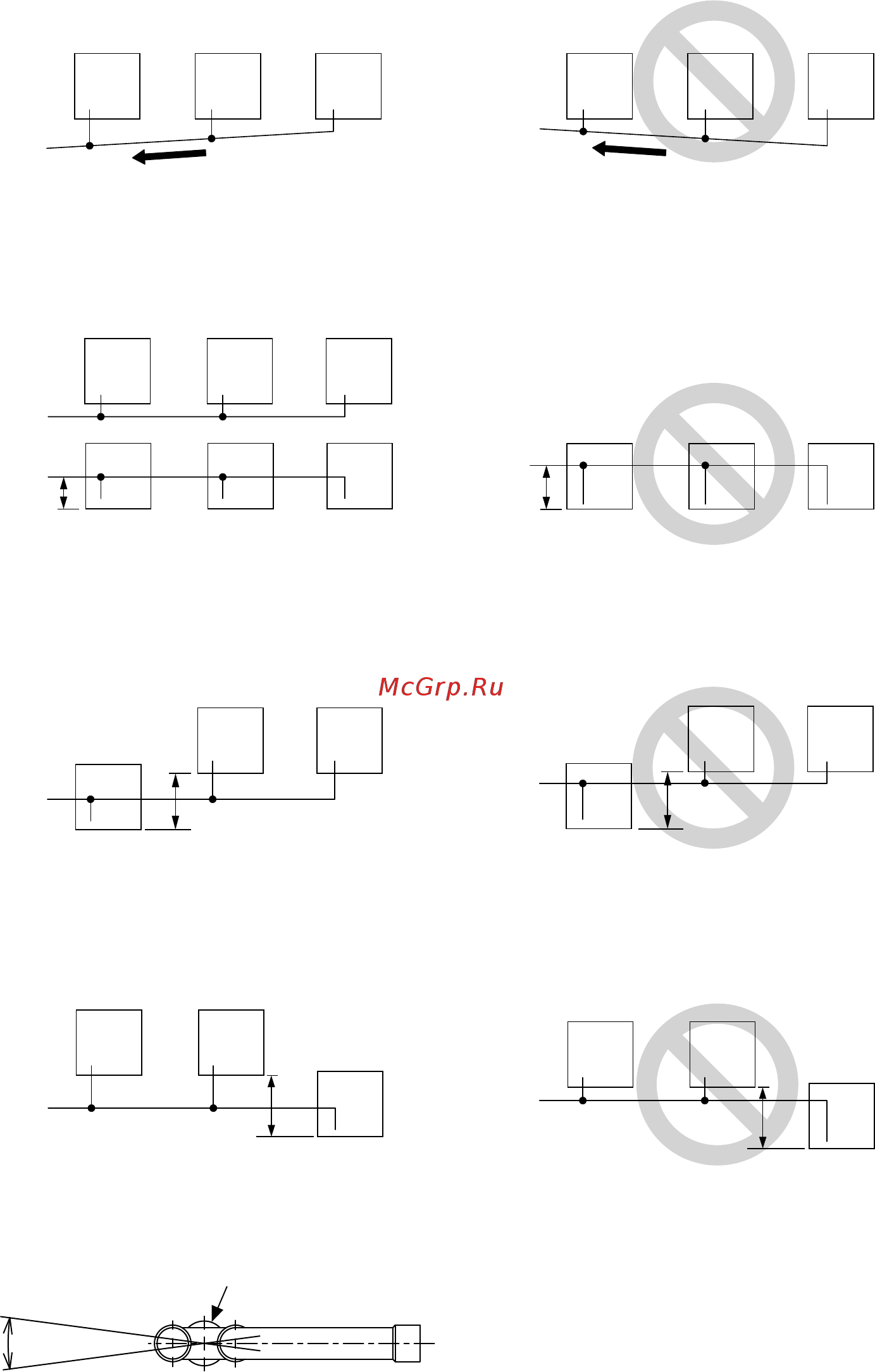 Mitsubishi Electric PUHY-P200YKB-A1.TH [72/106] 1 трубы выходящие из наружных блоков должны быть наклонены вниз по направлению к внутреннему блоку на рис справа представлена ситуация в которой по причине наклона вверх в трубе скапливается масло во время работы блока 1 и остановки блока 3