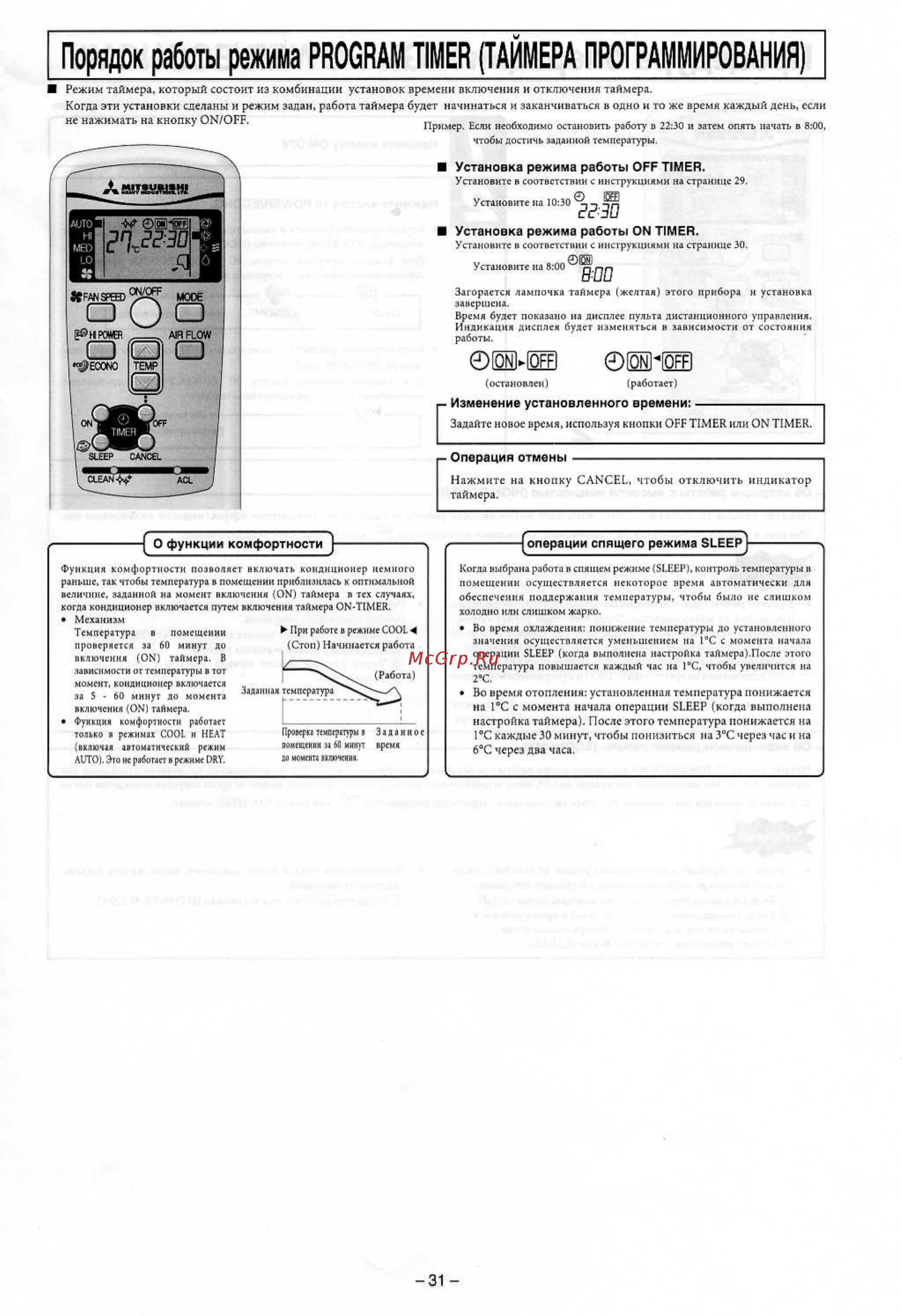 Mitsubishi Heavy Industries SRK28HG-S / SRC28HG-S [12/22] Операции спящего режима sleep