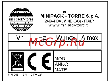 Minipack-Torre FC 77A [5/29] Технические данные аппарата