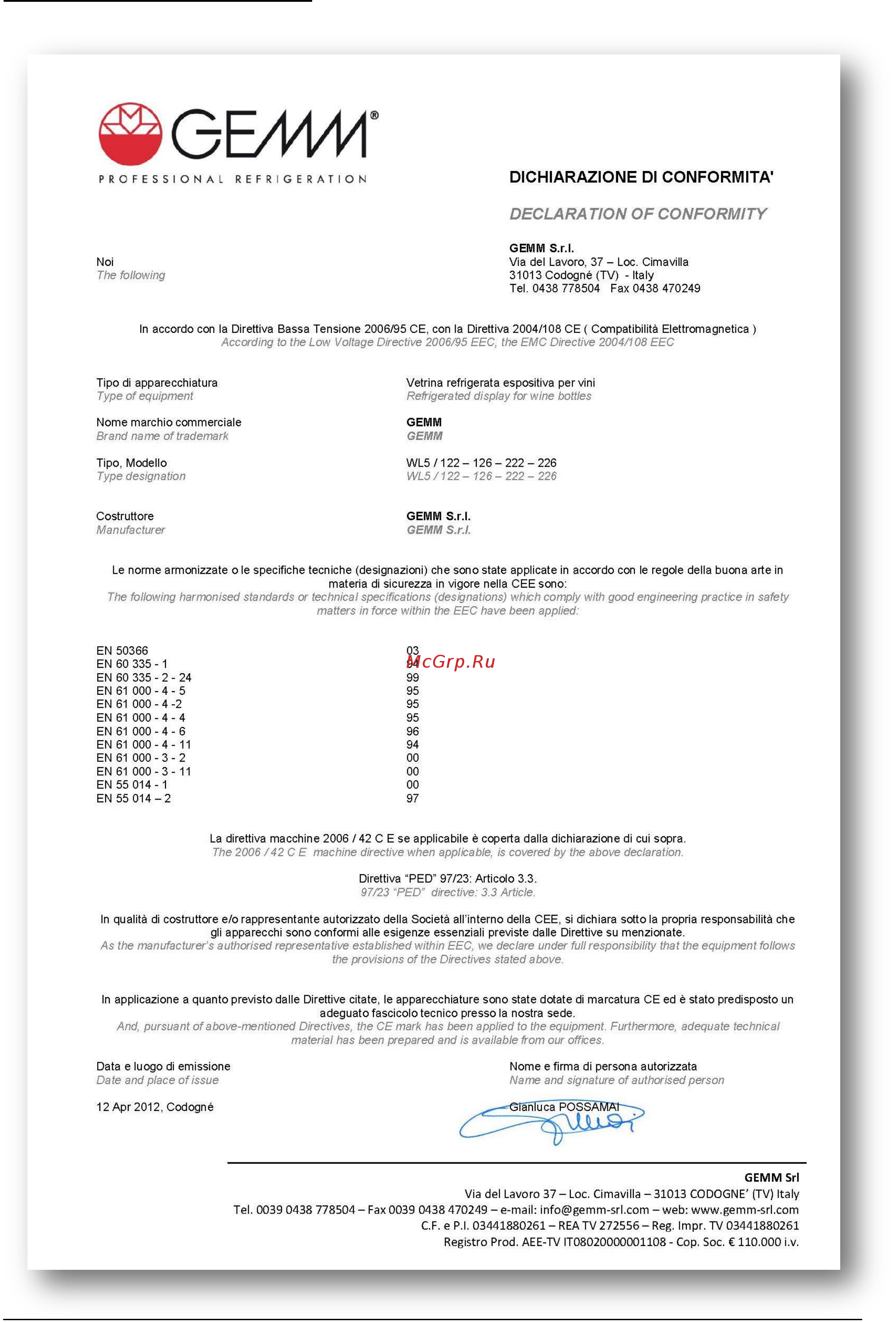 Gemm WL5/222S [7/122] Dichiarazione di conformita