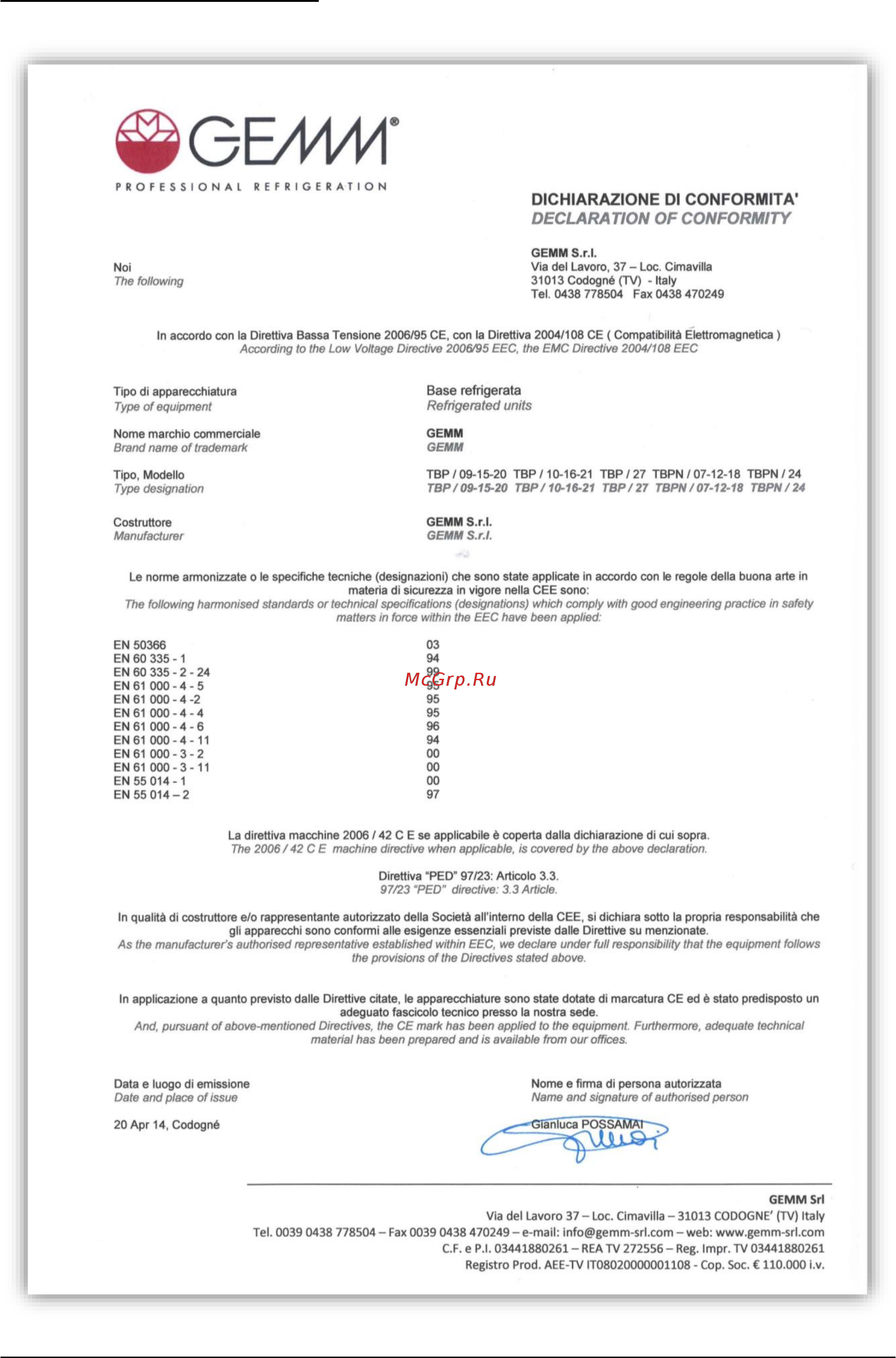 Gemm TBP/09 [7/130] Dichiarazione di conformita