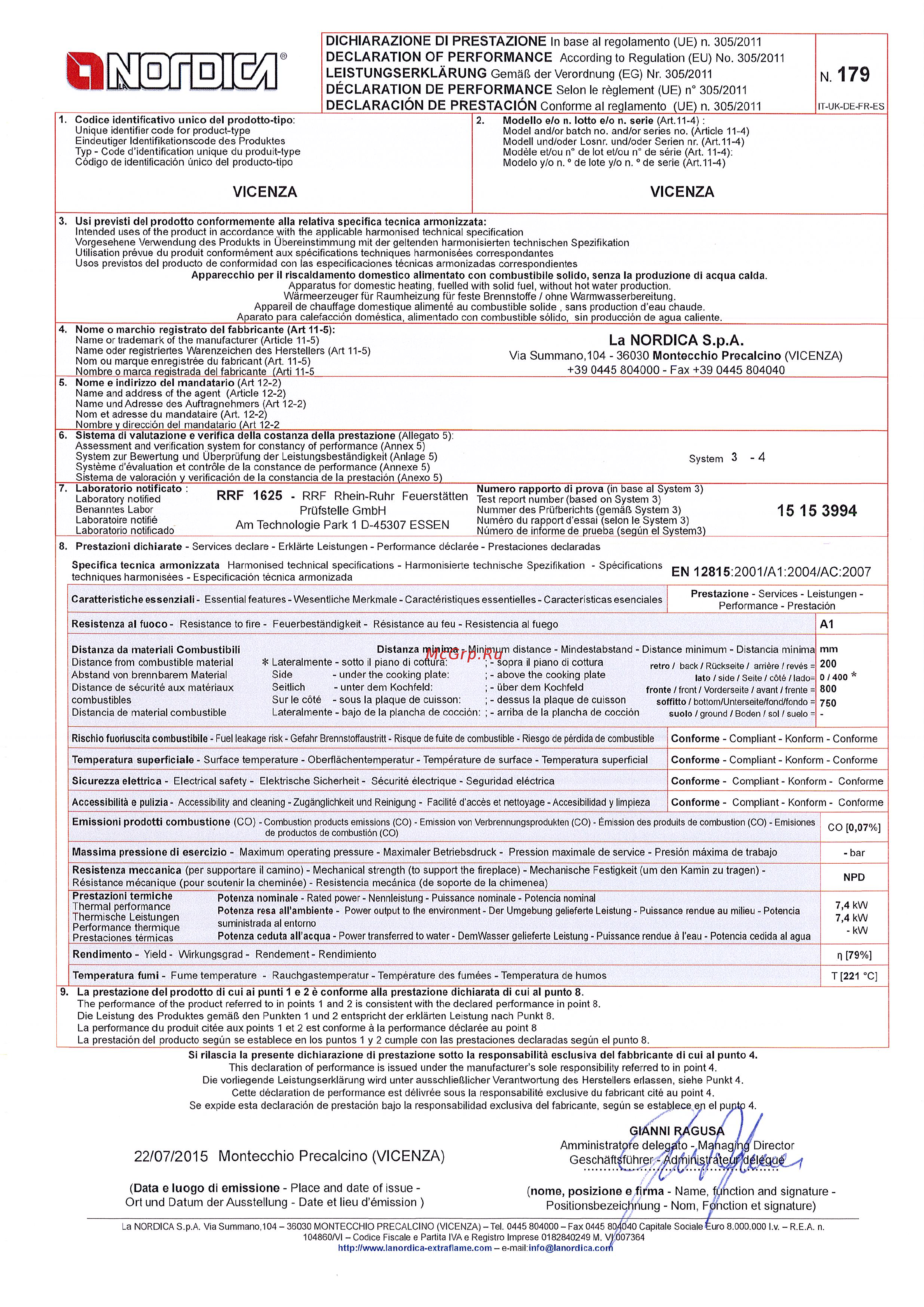 La Nordica Vicenza черная Декларация о соответствии (англ.) онлайн