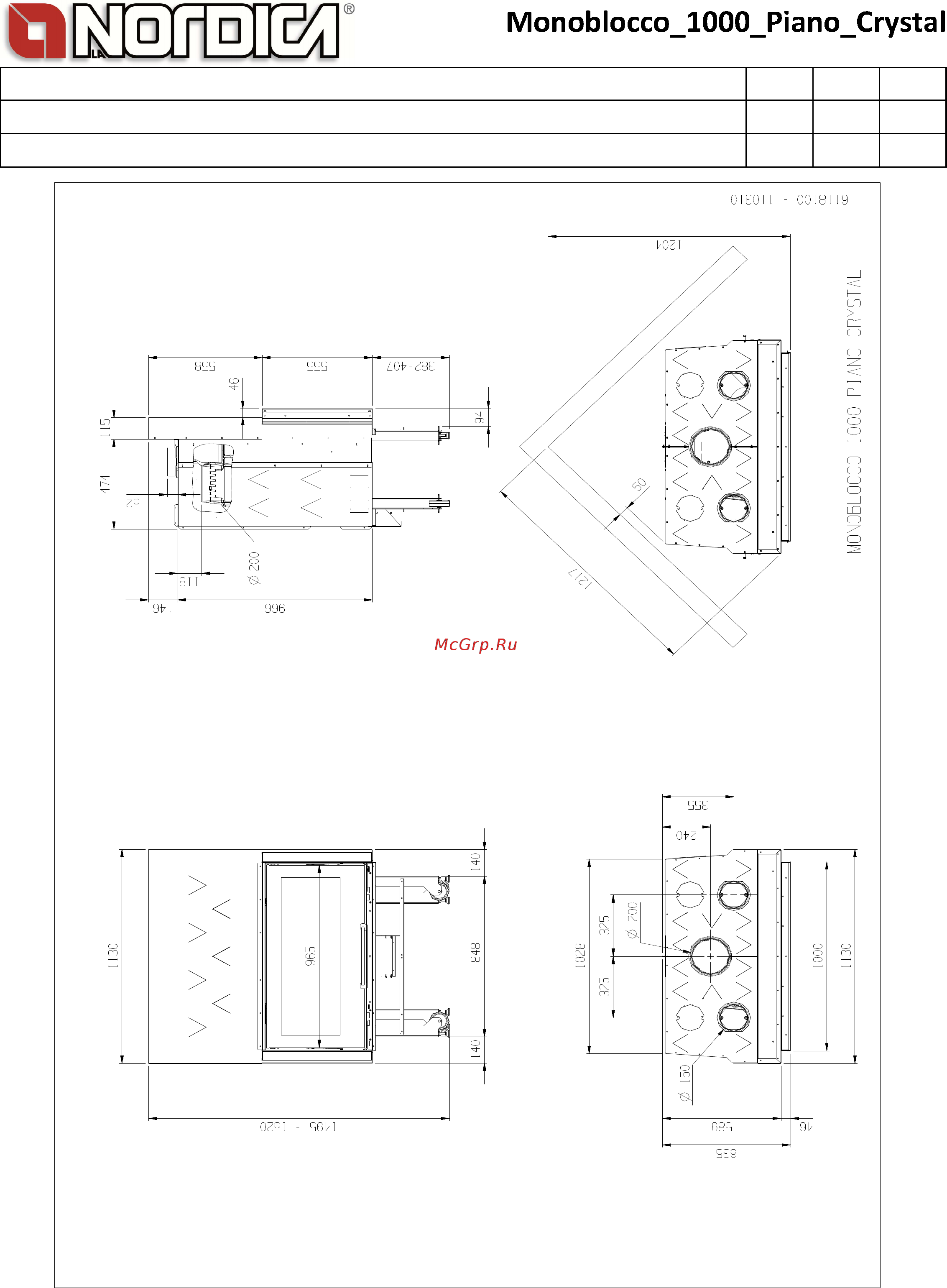 La Nordica Monoblocco 1000 Piano Crystal Технический паспорт онлайн [2/2] 279578