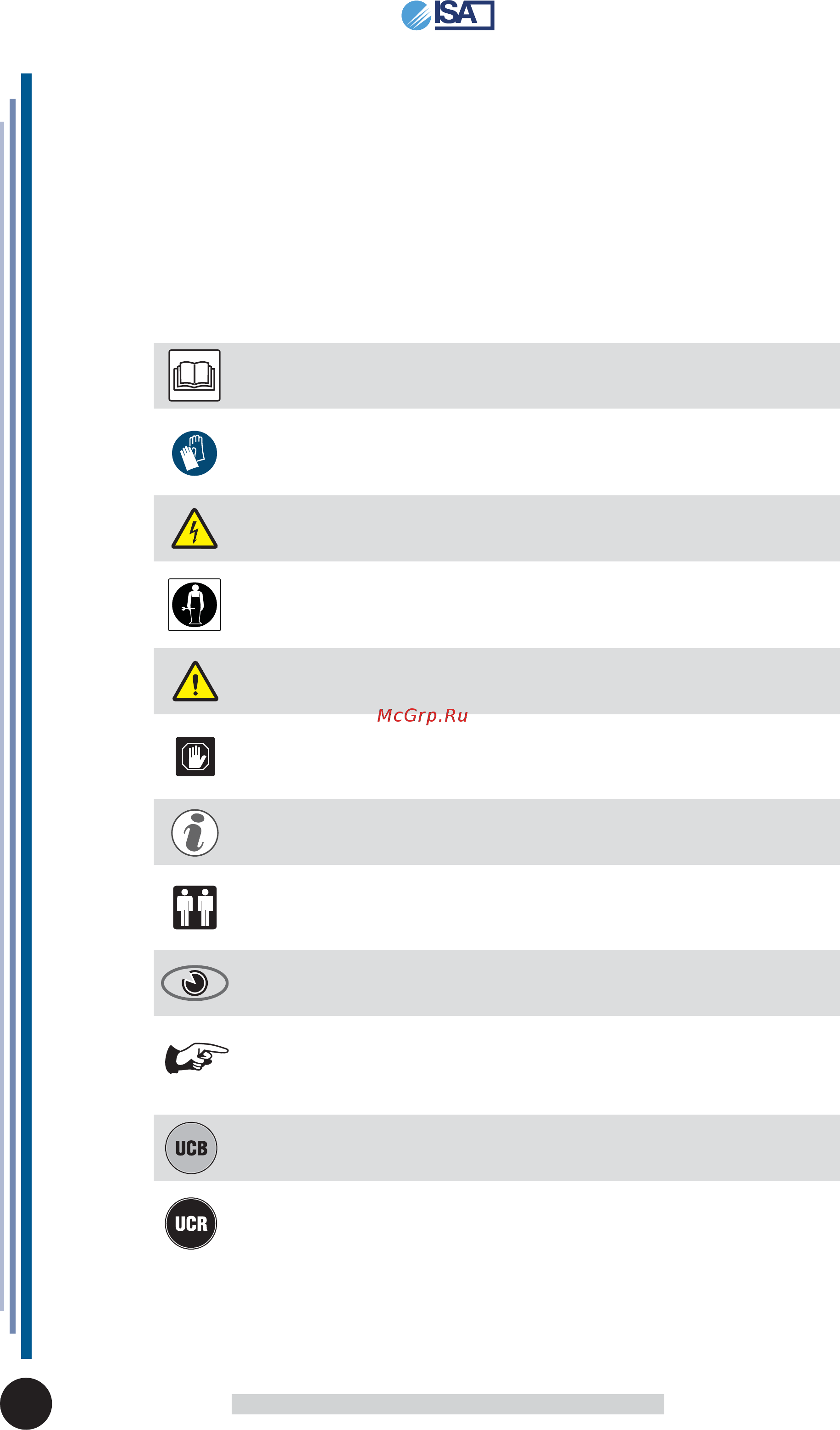 ISA Pastryshow 120 A [3/32] The manual contains symbols to attract the reader s attention and highlight particularly important aspects the table below illustrates the meaning of the various symbols used