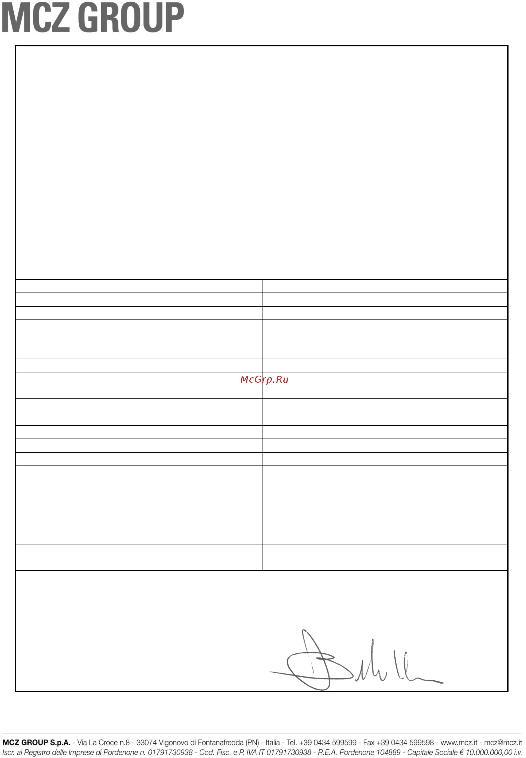 MCZ Forma 75 sx [10/13] Prestandadeklaration