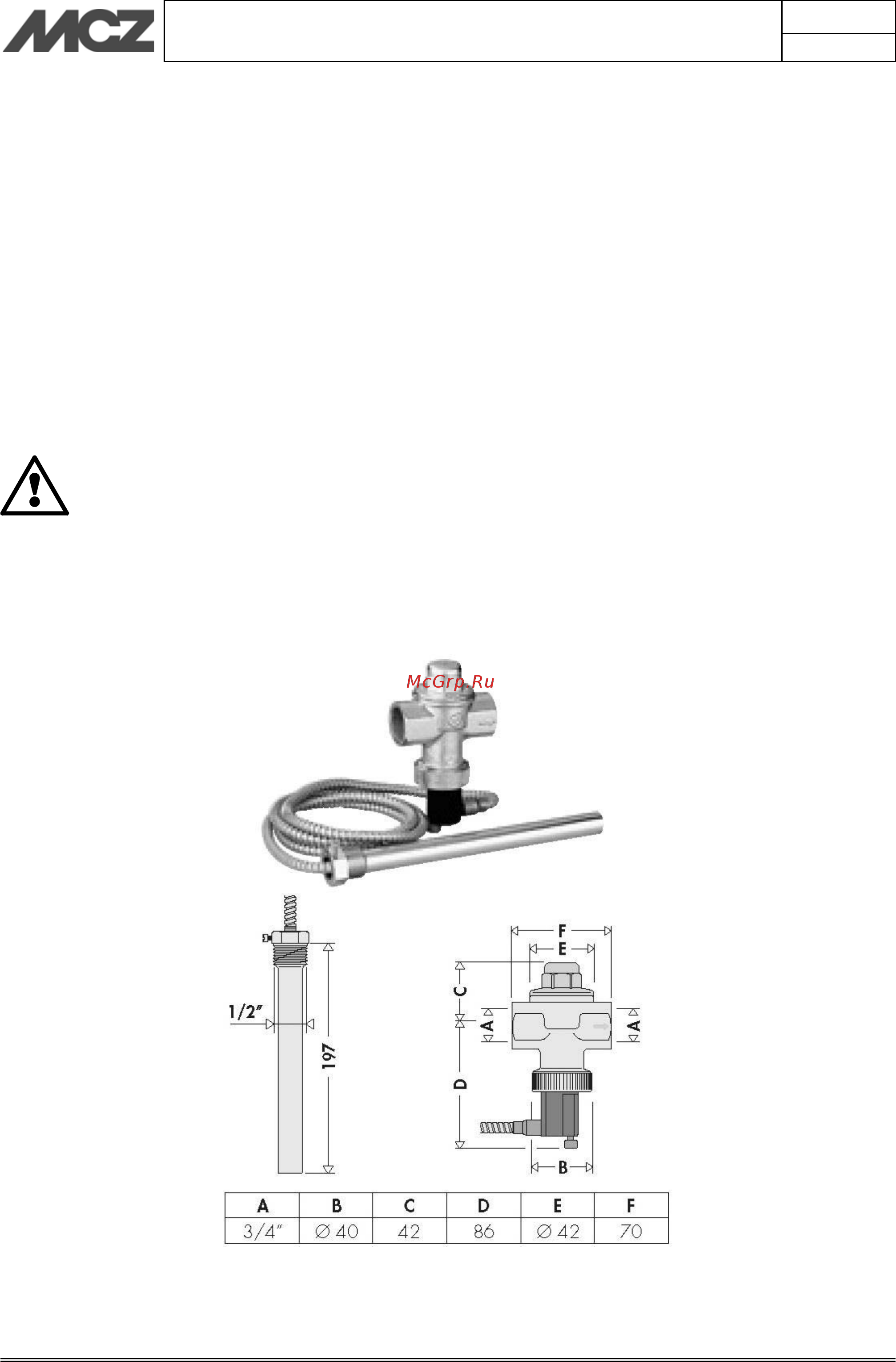 MCZ HydroTherm 70 [30/45] Thermal safety discharge valve for closed tank circuit hydrotherm 70v