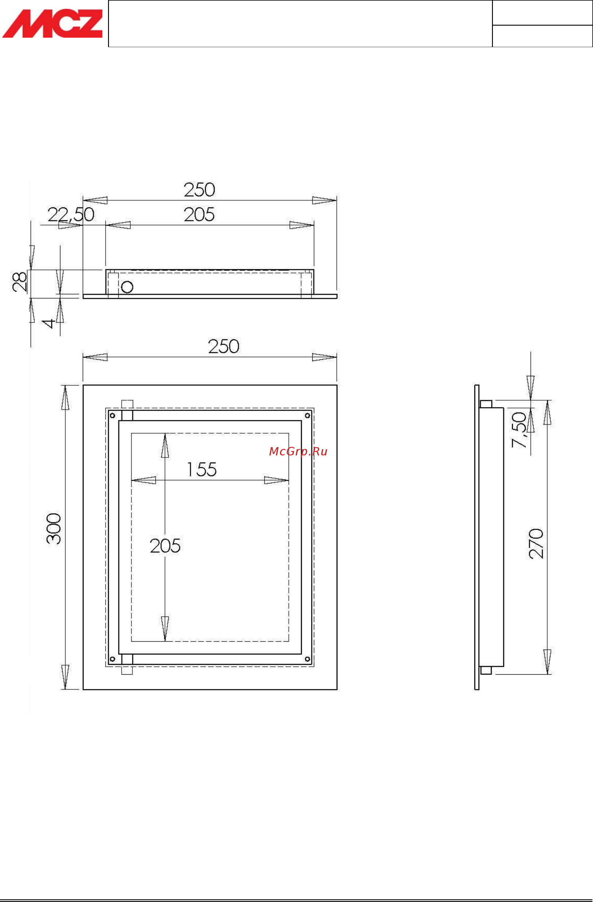 MCZ Forma Gas 55 [38/120] Dimension pannello d ispezione forma gas 75 95 115
