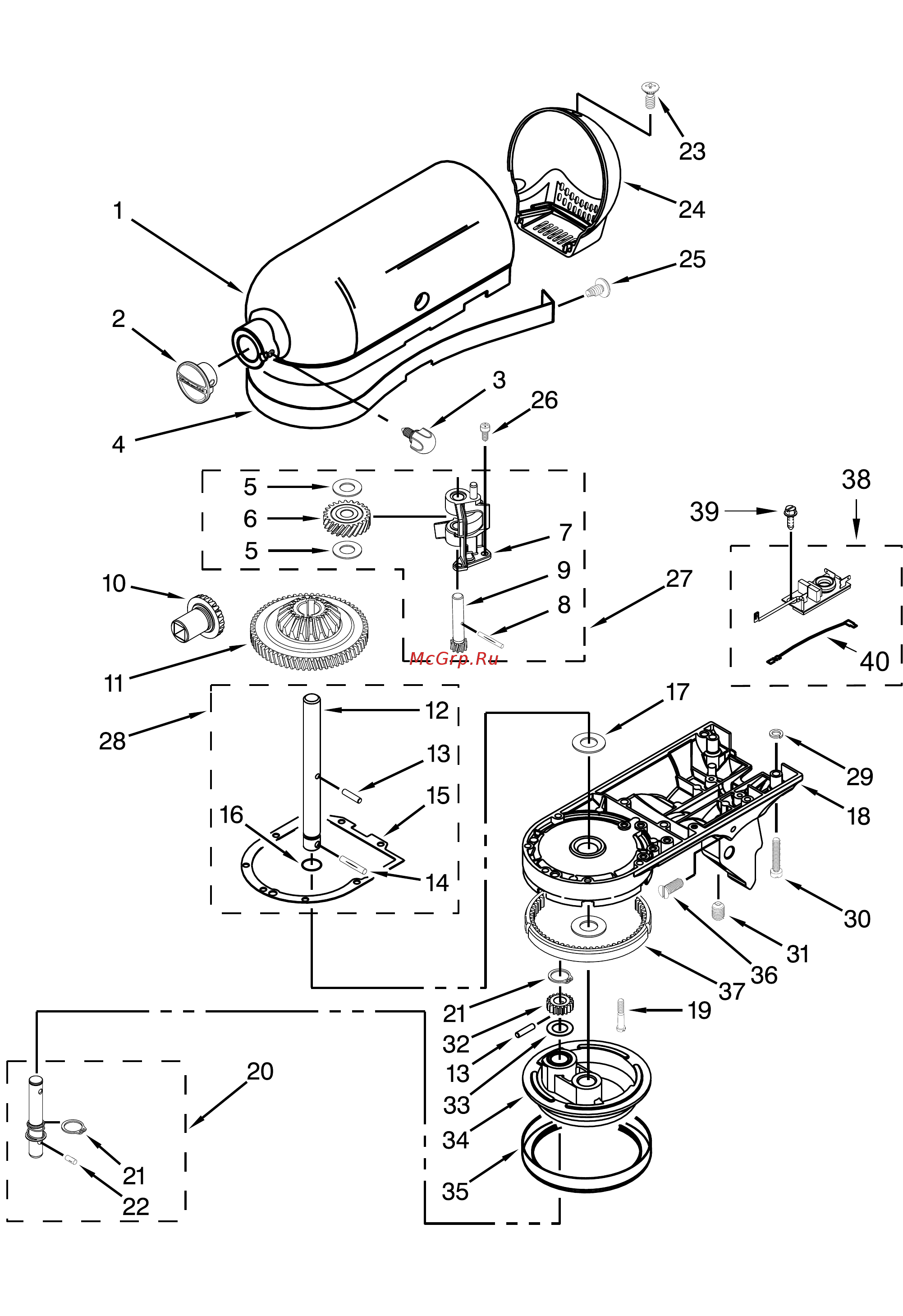 KitchenAid 5KSM175PSERI малиновый лед [4/9] Case gearing and planetary unit parts