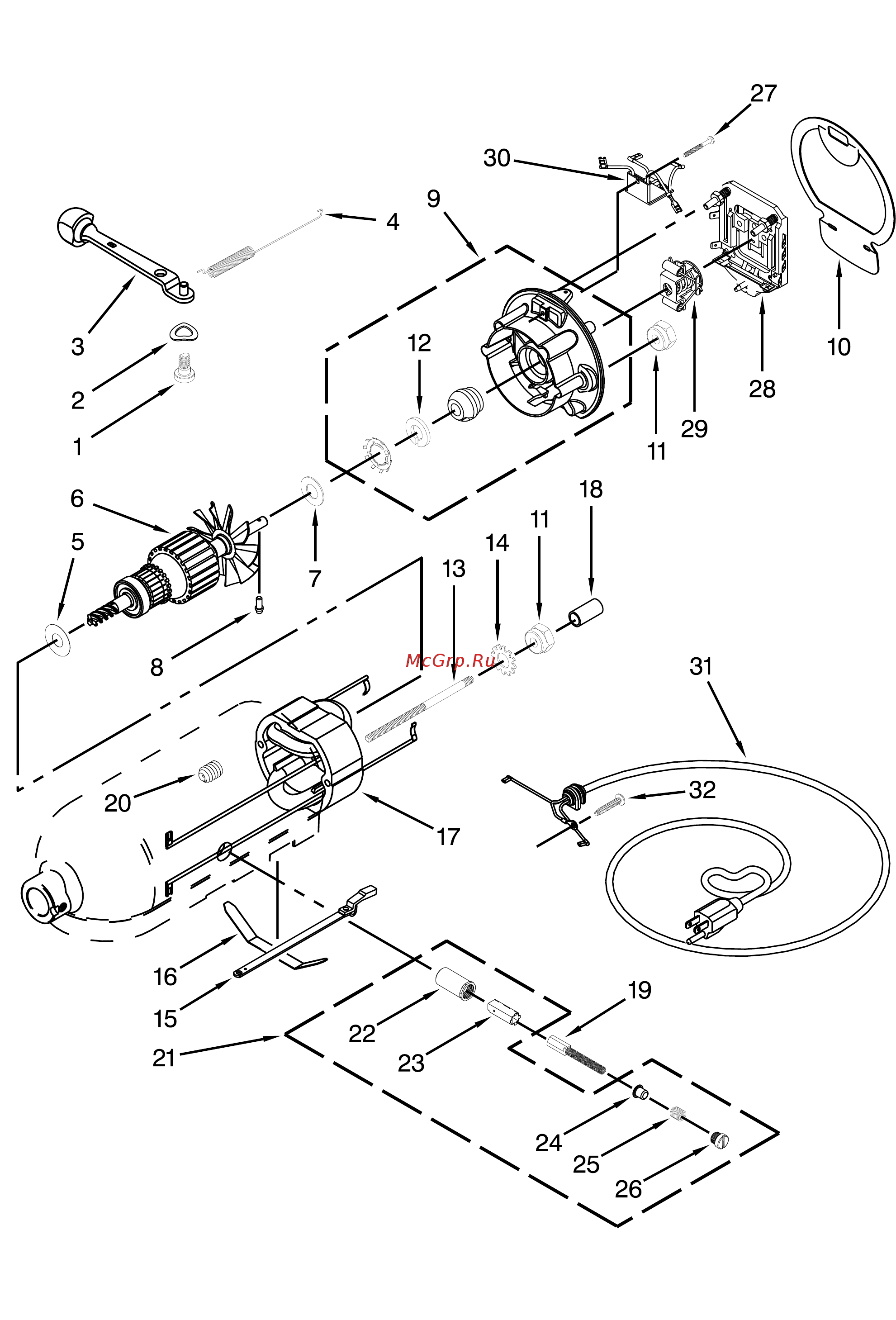 KitchenAid 5KSM175PSERI малиновый лед [6/9] Motor and control unit parts