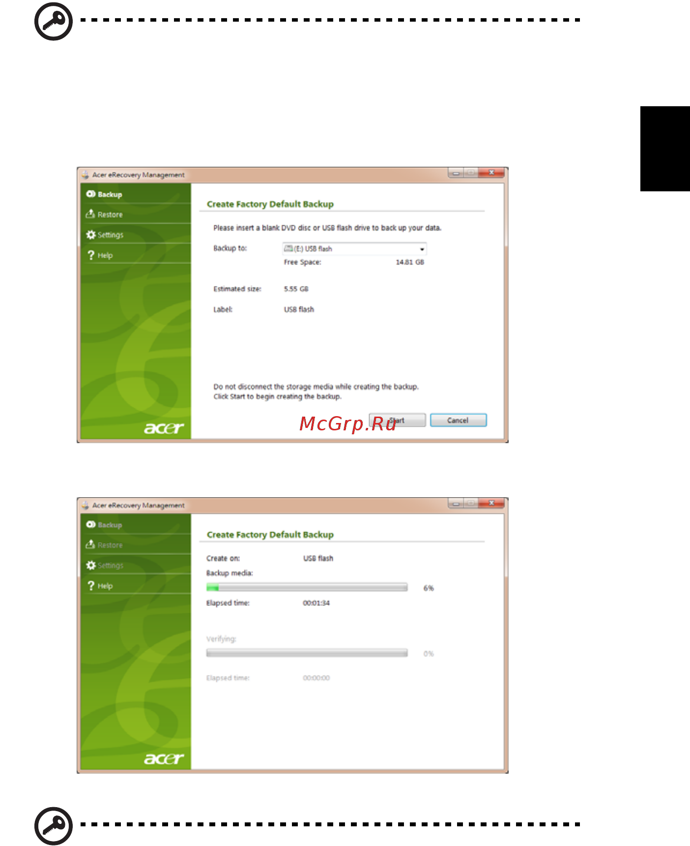 Acer ASPIRE ONE AO722 [1031/1810] Vstavite disk usb in kliknite start na zaslonu bo prikazan napredek izdelave