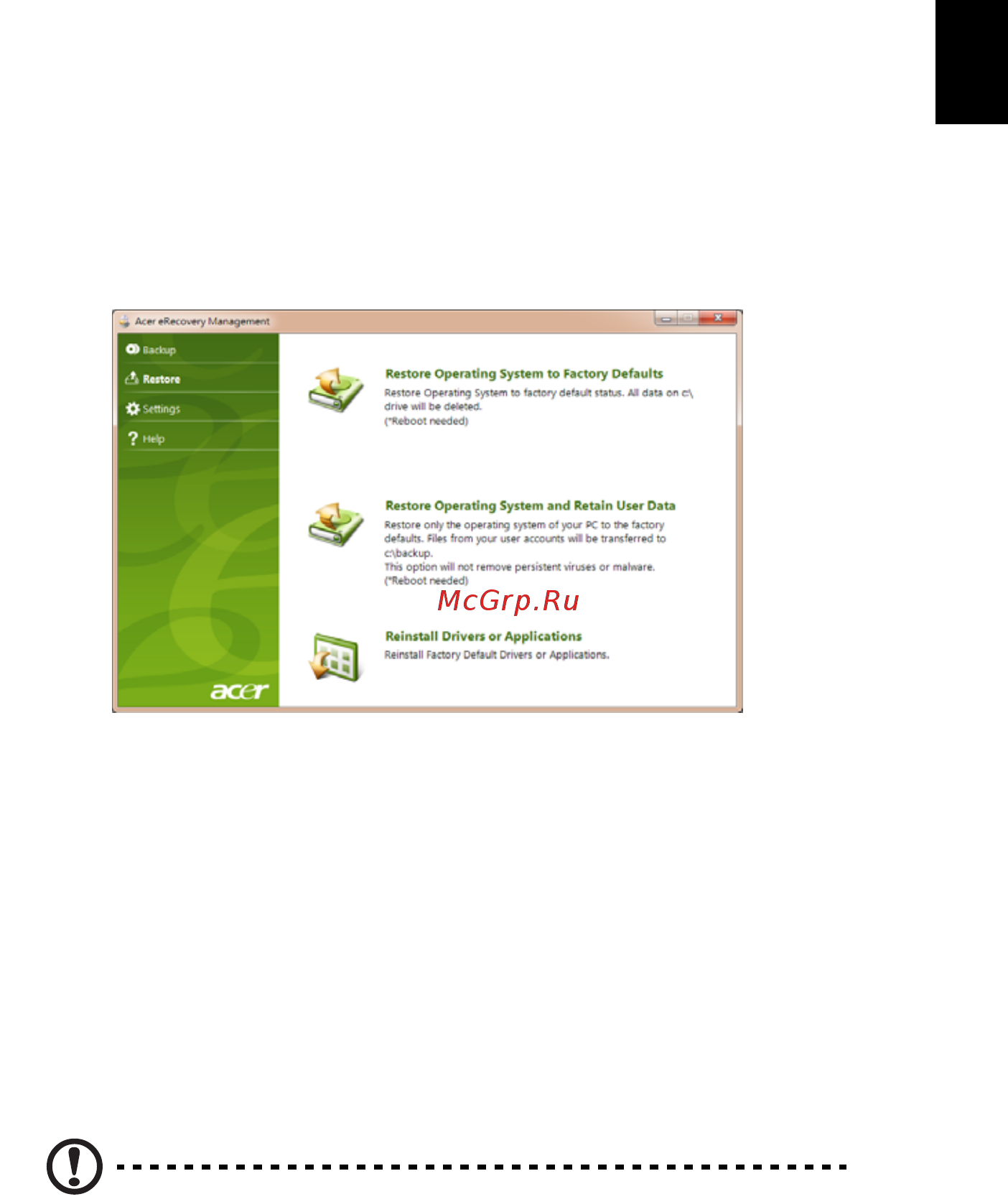 Acer ASPIRE ONE AO722 [1415/1810] Bir õnceki sistem durumuna geri dõnme