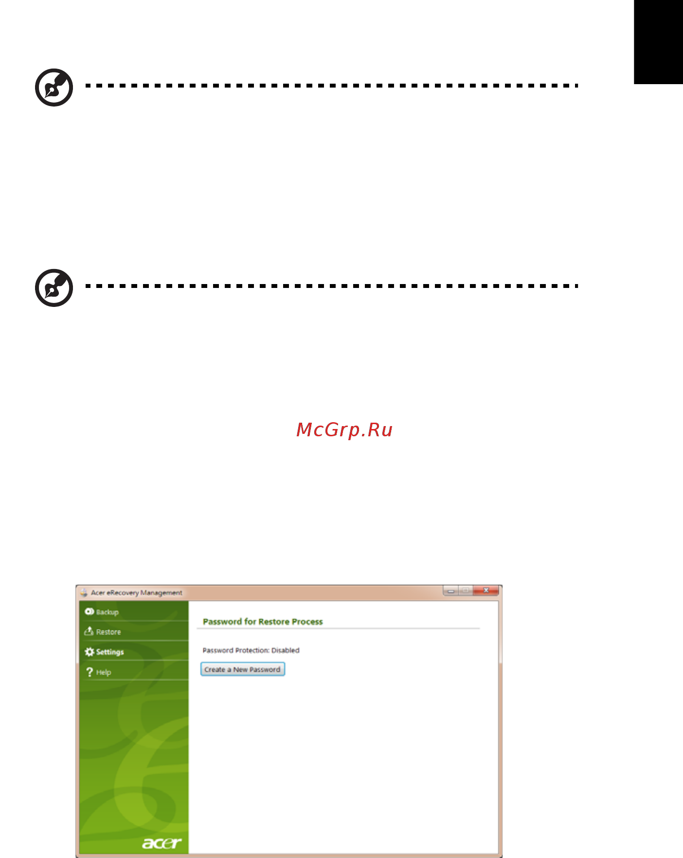 Acer ASPIRE ONE AO722 [1707/1810] Acer erecovery management