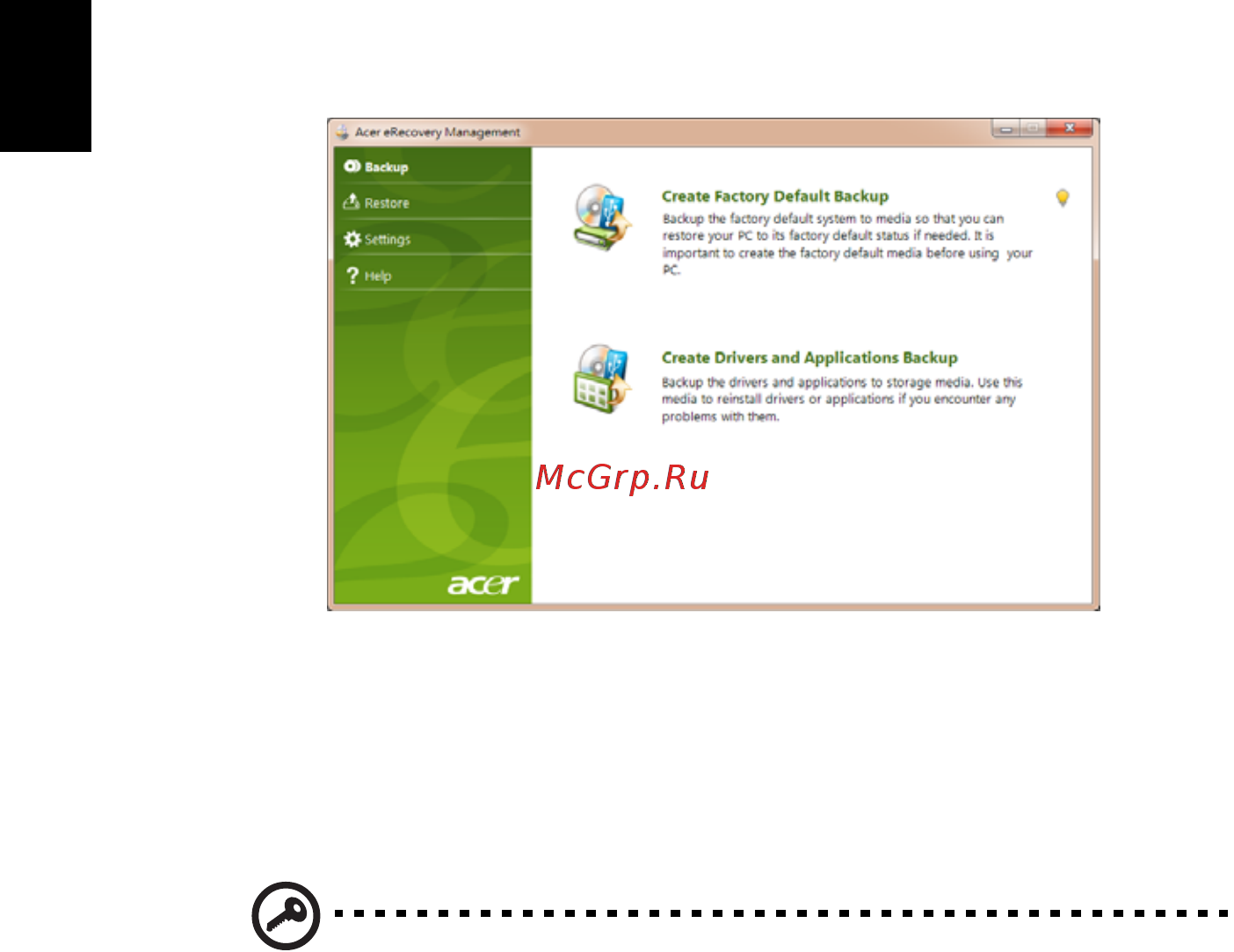 Acer ASPIRE ONE AO722 [1708/1810] Membuat cadangan pemulihan drive optik