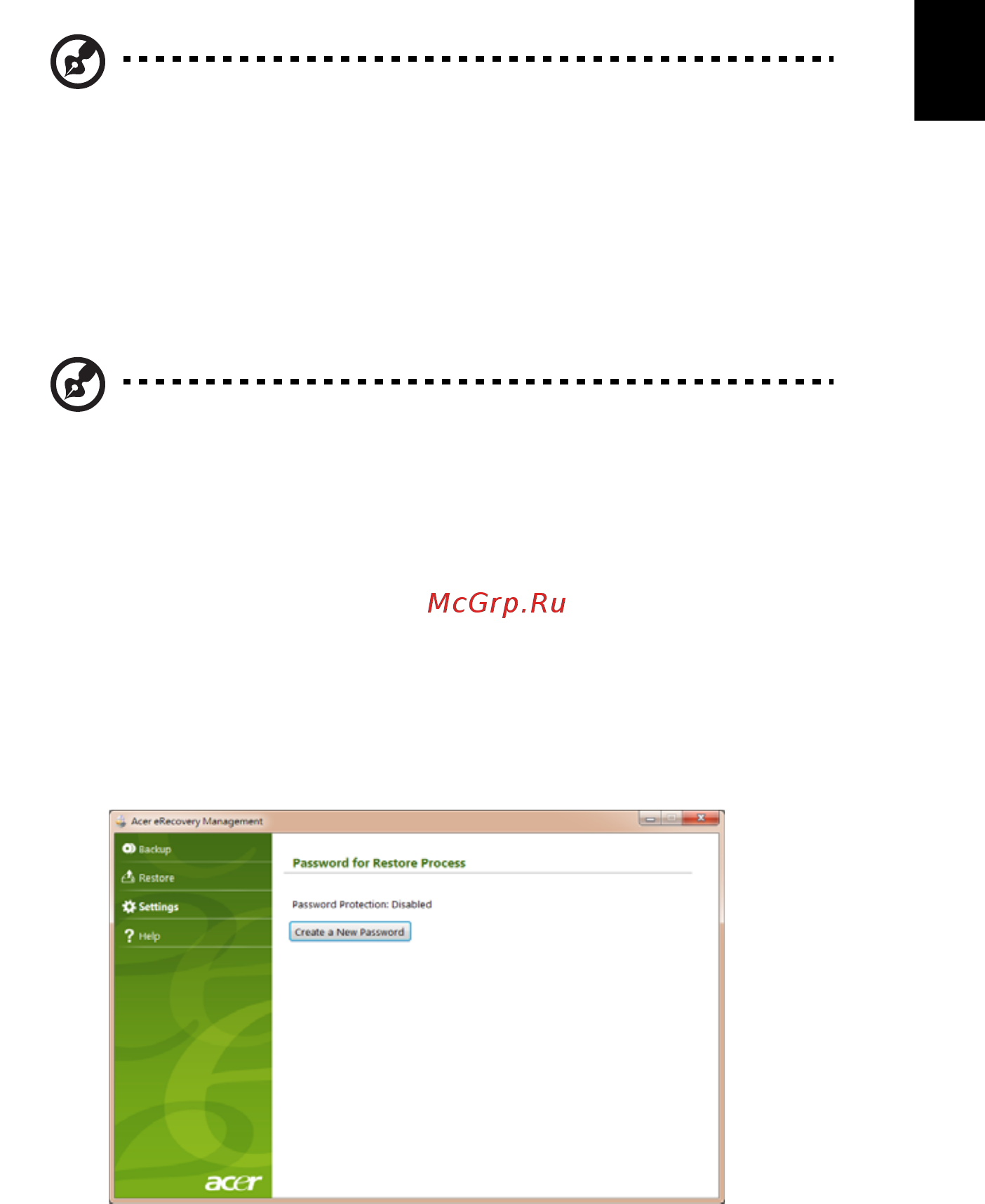 Acer ASPIRE ONE AO722 [1767/1810] Acer erecovery management